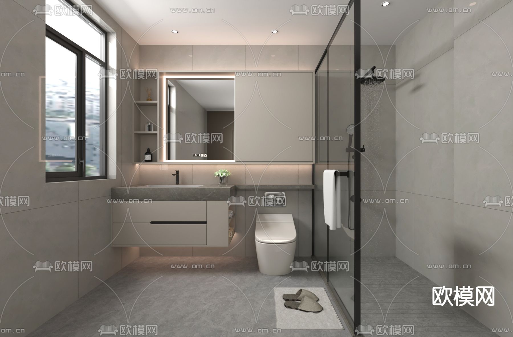 现代卫生间 浴室 洗手间su模型下载（渲染图1）