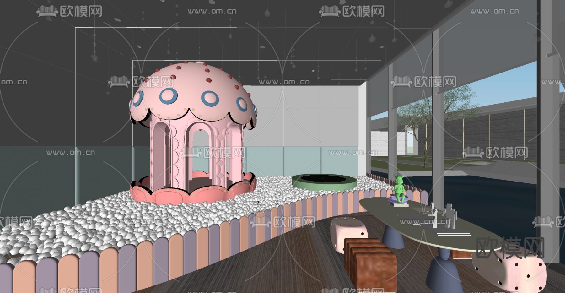 儿童游乐区 游乐场 蘑菇亭su模型下载（渲染图3）