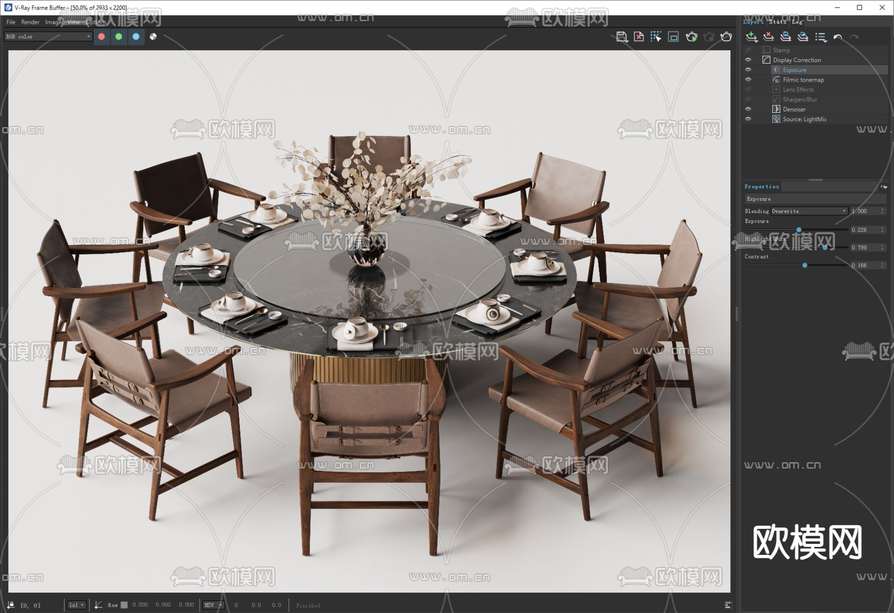 现代餐桌椅 圆餐桌su模型下载（渲染图3）