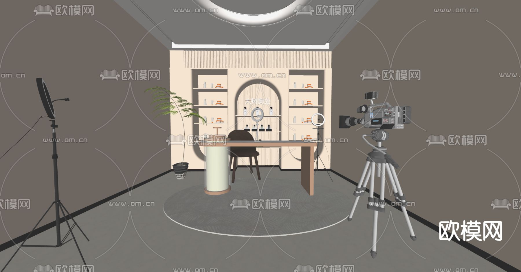 现代直播间su模型下载（渲染图1）