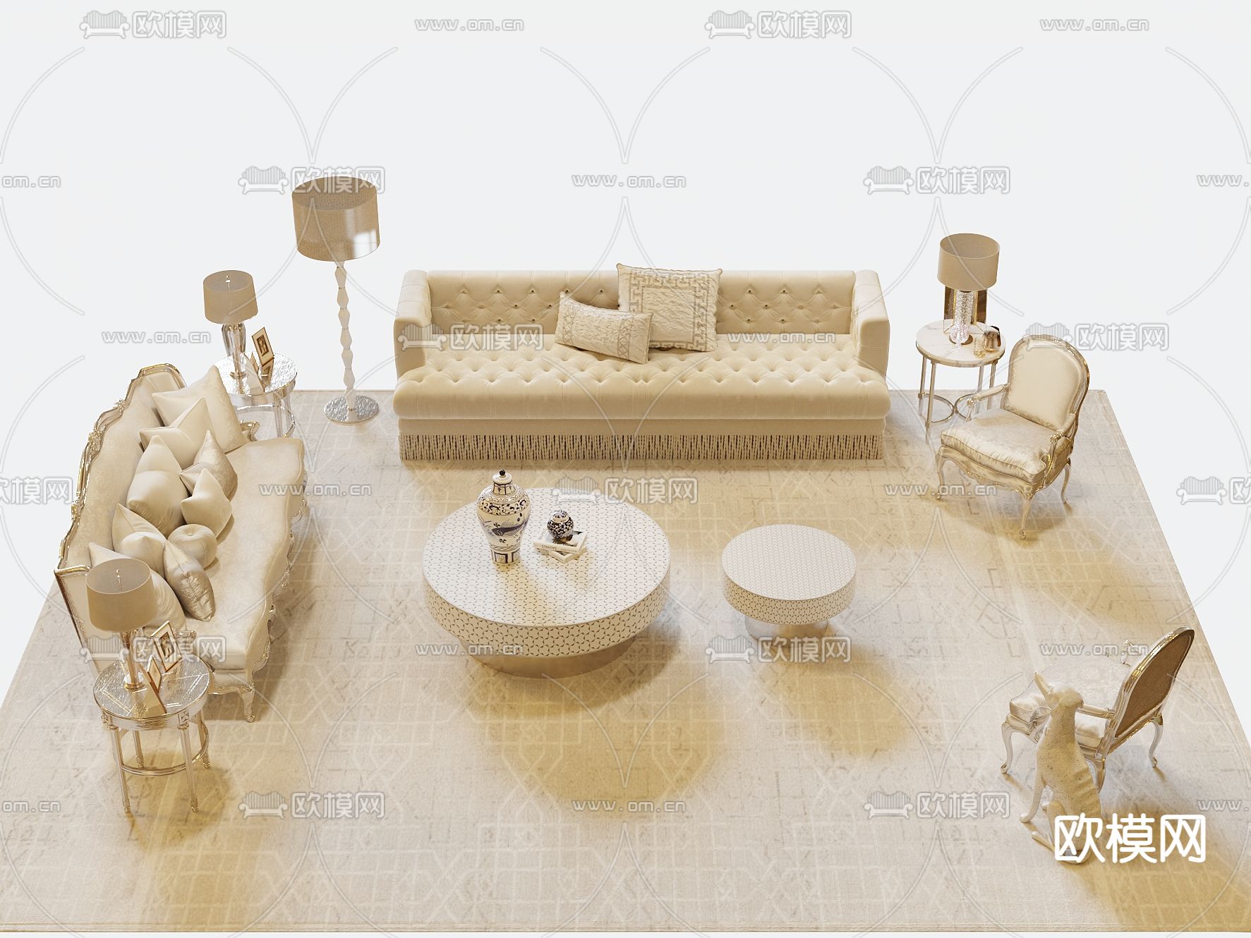 简欧组合沙发3d模型下载