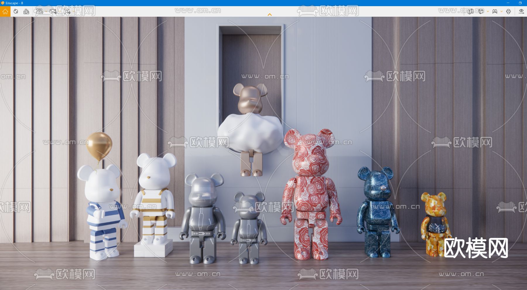 暴力熊摆件 雕塑 公仔 潮玩su模型下载（渲染图3）