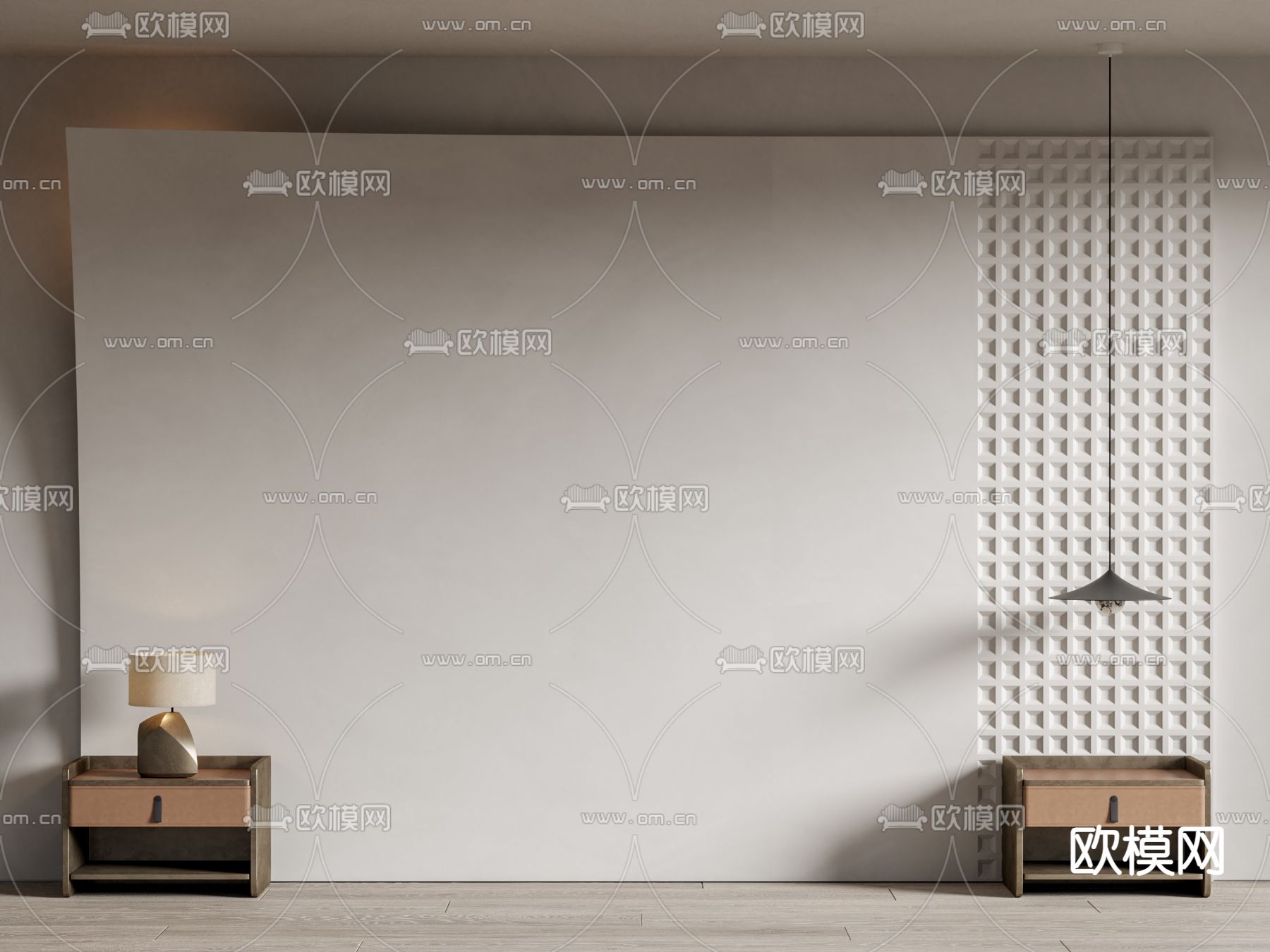 床头背景su模型下载（渲染图1）