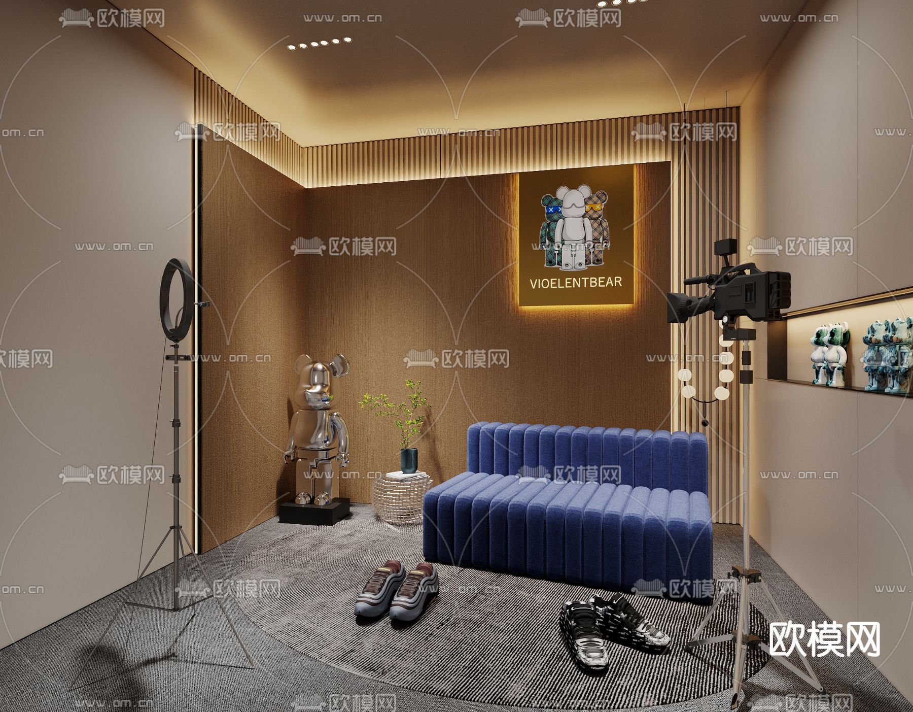 现代直播间su模型下载（渲染图2）