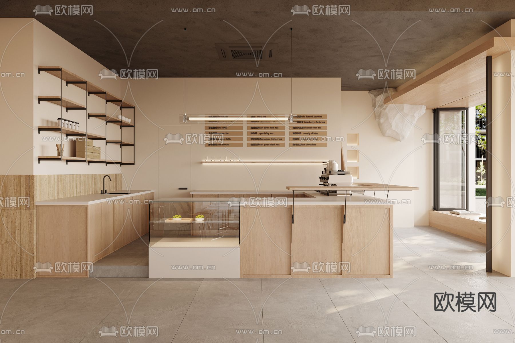 奶油风咖啡店su模型下载（渲染图4）