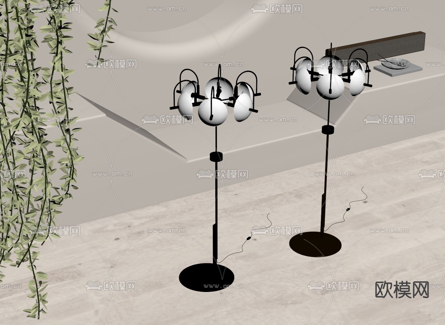 现代落地灯su模型下载（渲染图2）