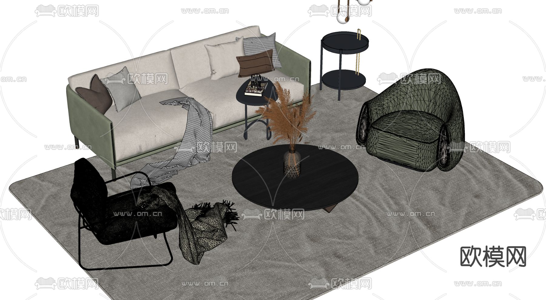 Minotti组合沙发su模型下载（渲染图2）