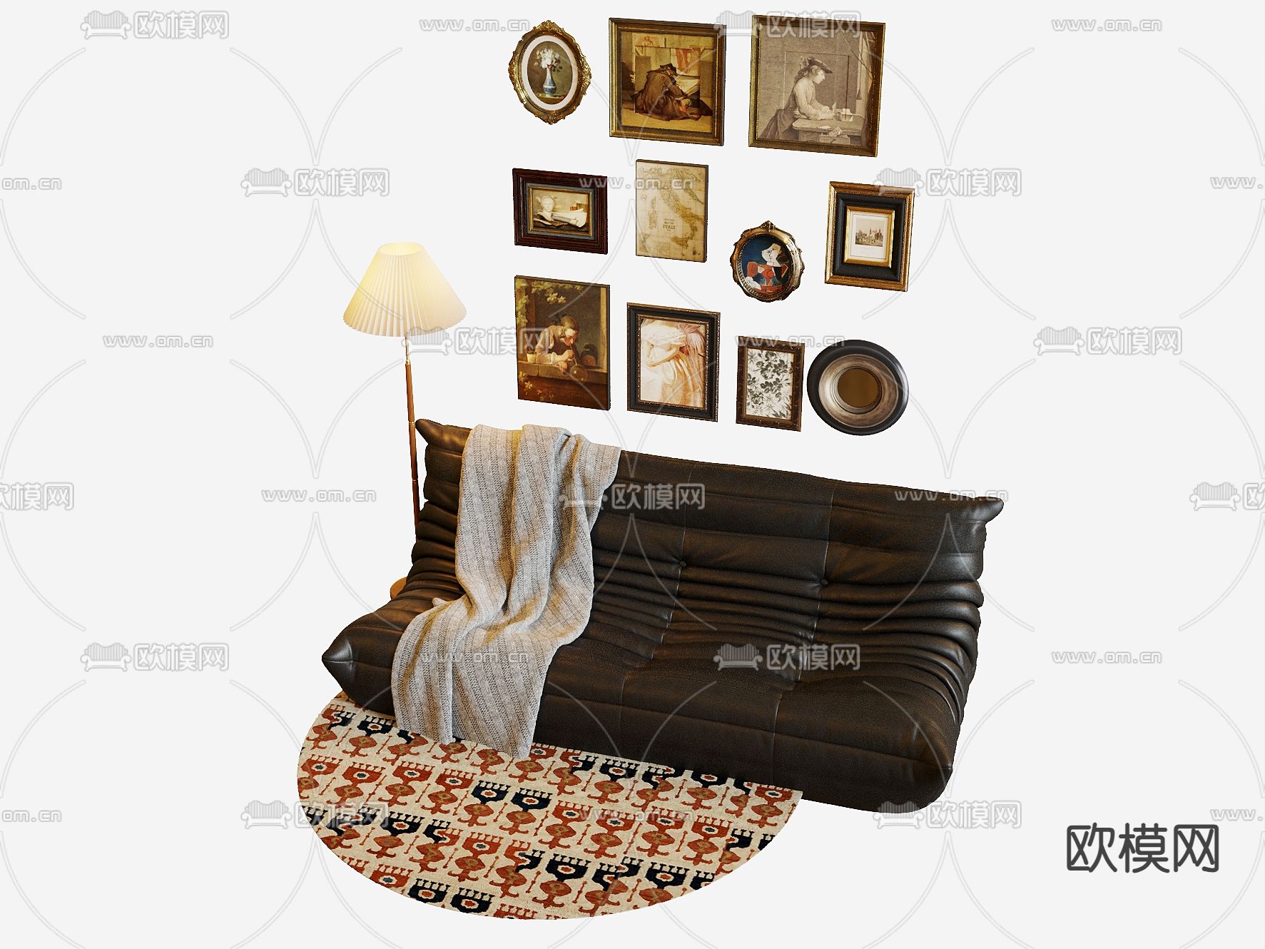 皮革沙发 多人沙发3d模型下载