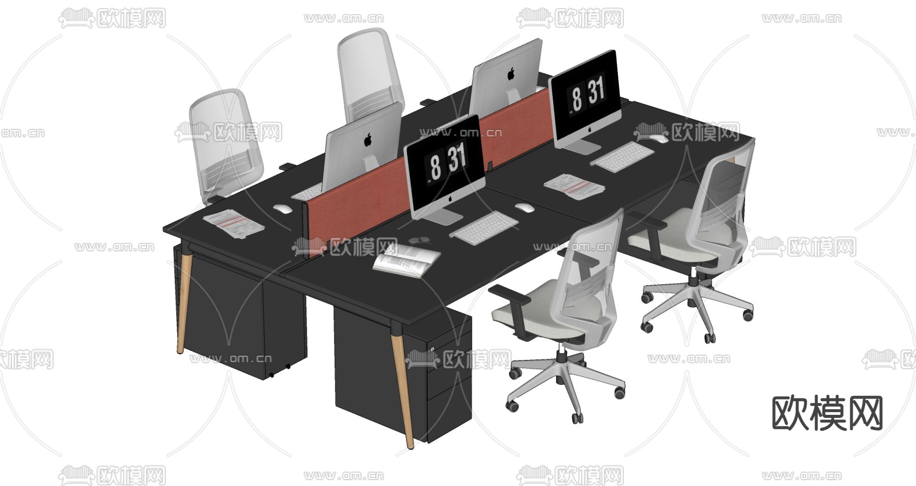 职员桌 卡位办公桌su模型下载（渲染图2）