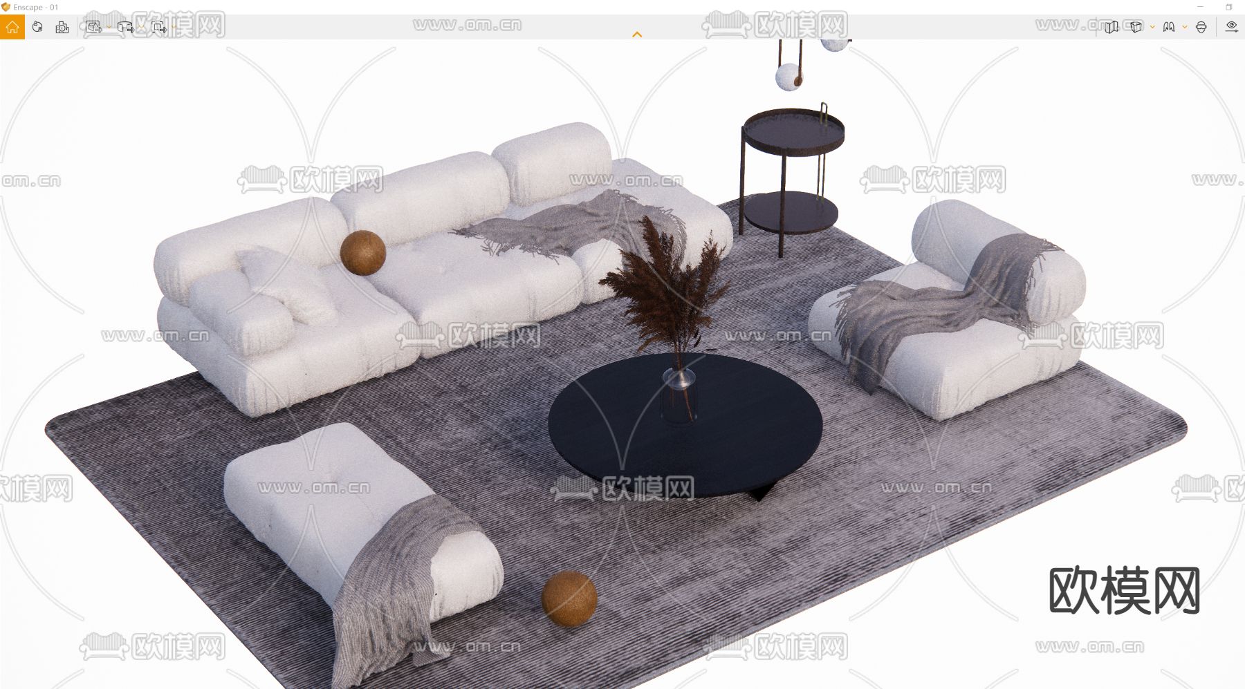 Minotti现代组合沙发su模型下载（渲染图3）