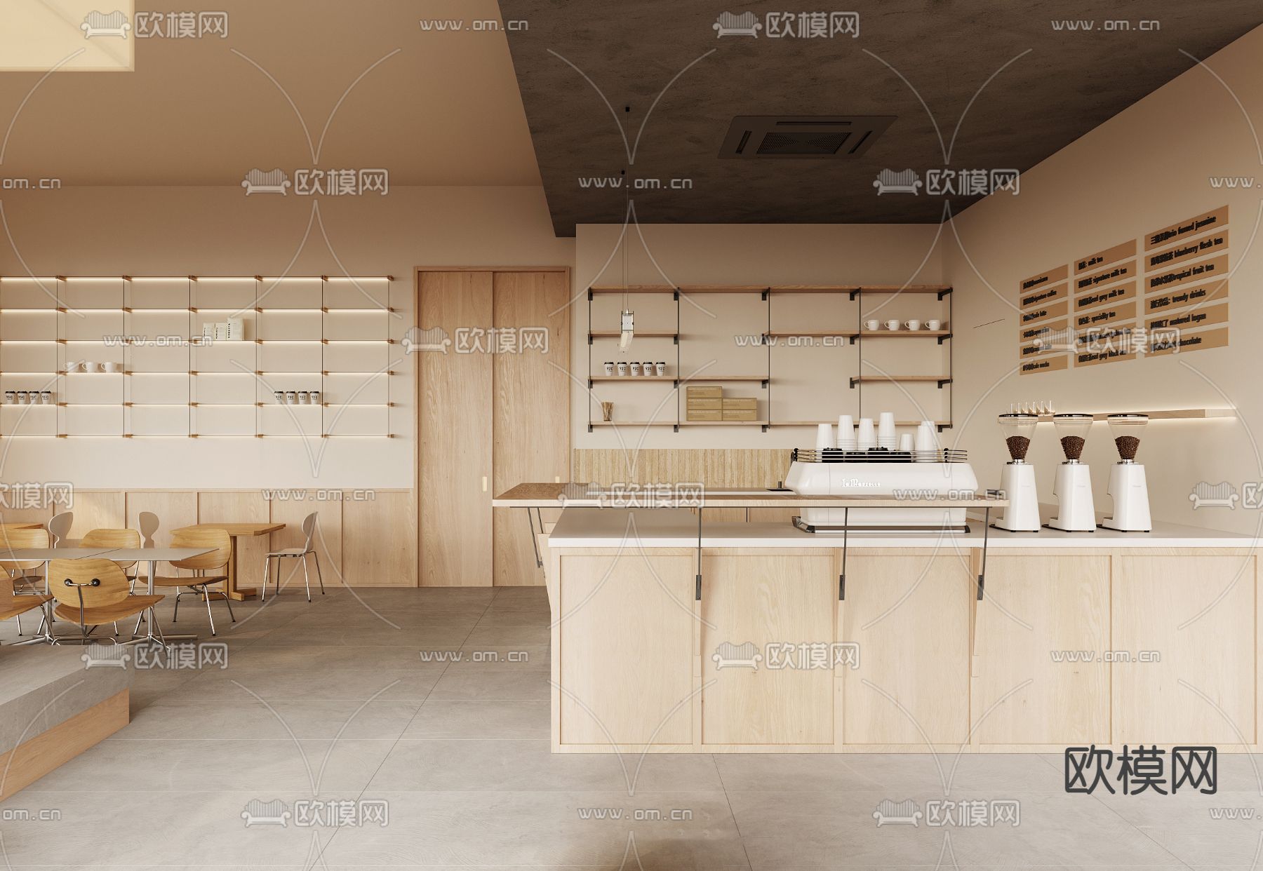 奶油风咖啡店su模型下载（渲染图2）