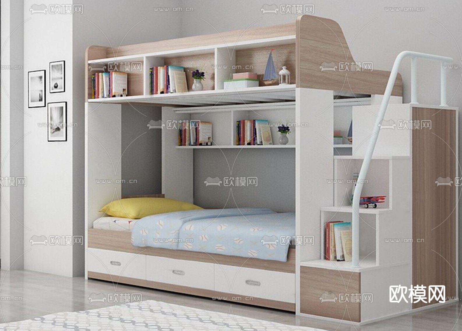 儿童高低床su模型下载（渲染图2）