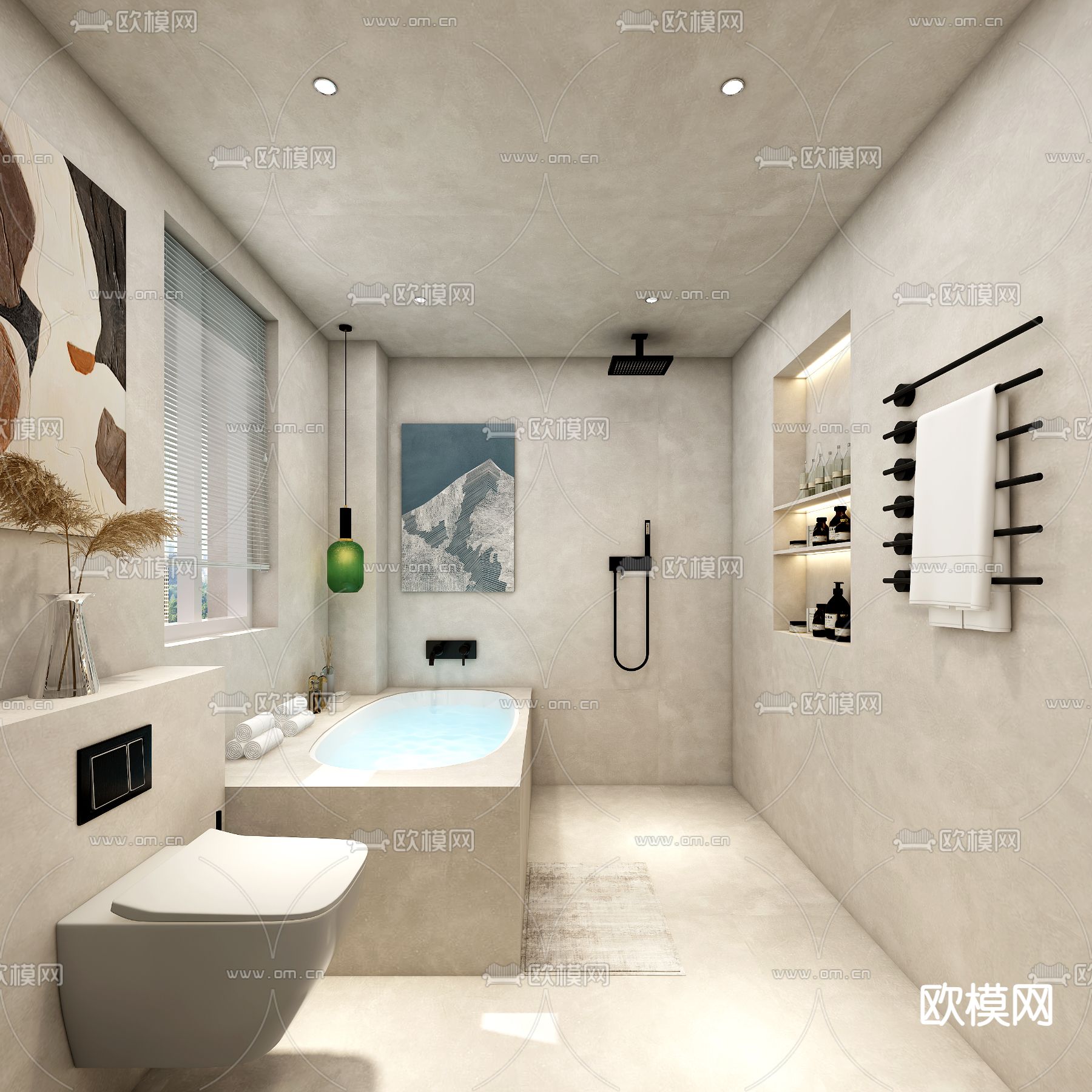 侘寂卫生间 浴室 洗手间3d模型下载（渲染图1）