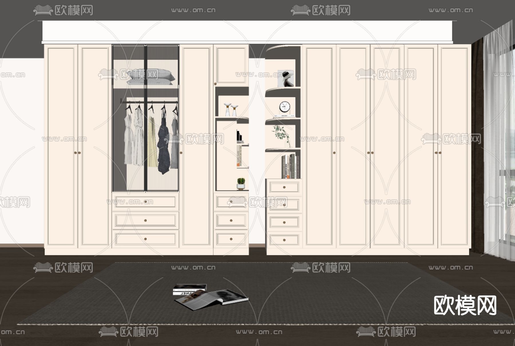 简欧衣柜su模型下载（渲染图1）