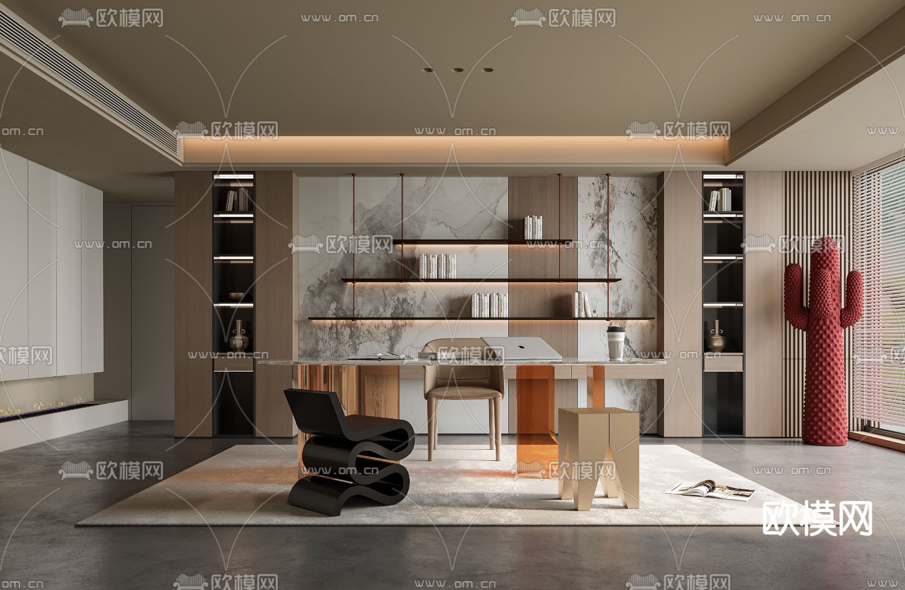 现代书房3d模型下载（渲染图1）