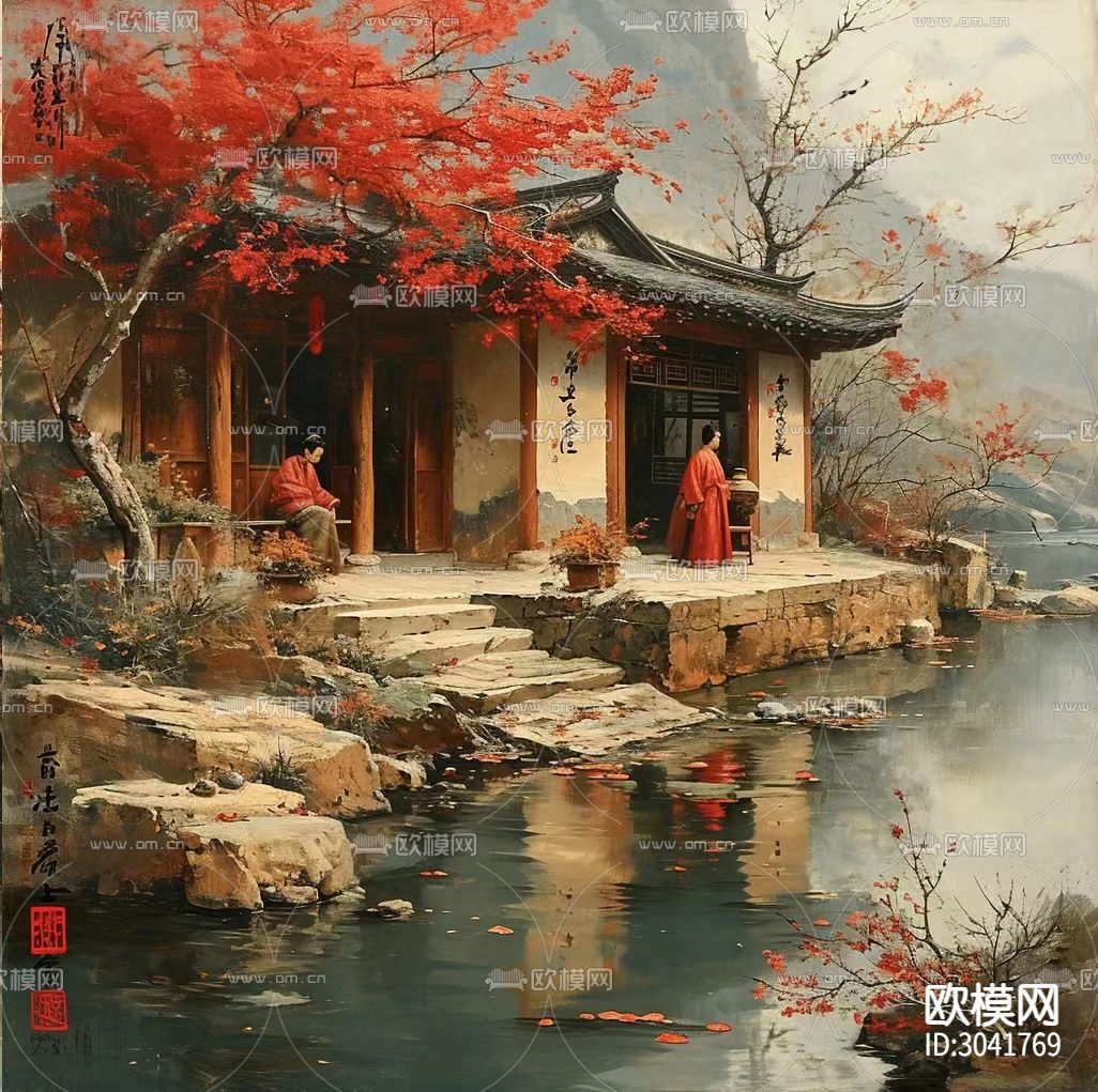 古代画 装饰画 风景画贴图下载