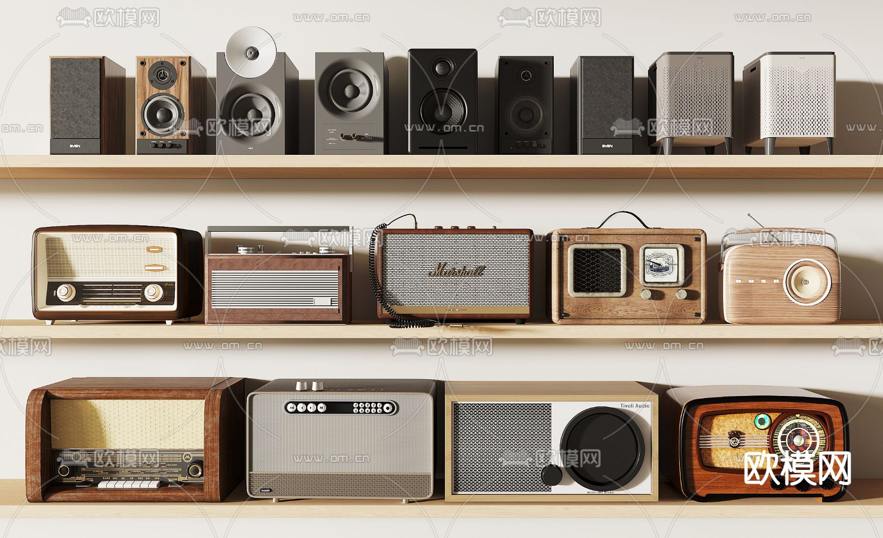 美式收音机 音箱 音箱 录音机3d模型下载