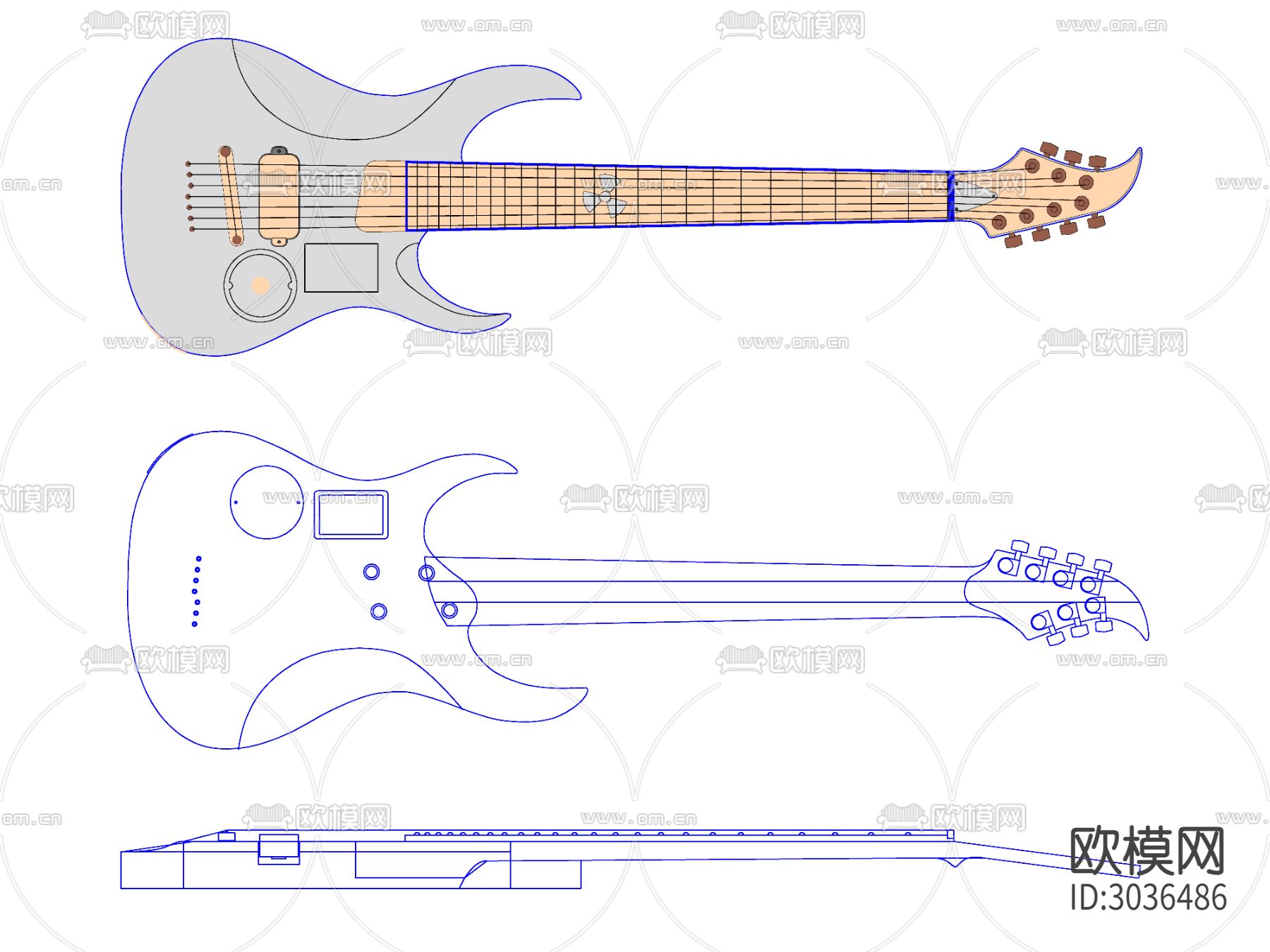 现代吉他cad大样图下载