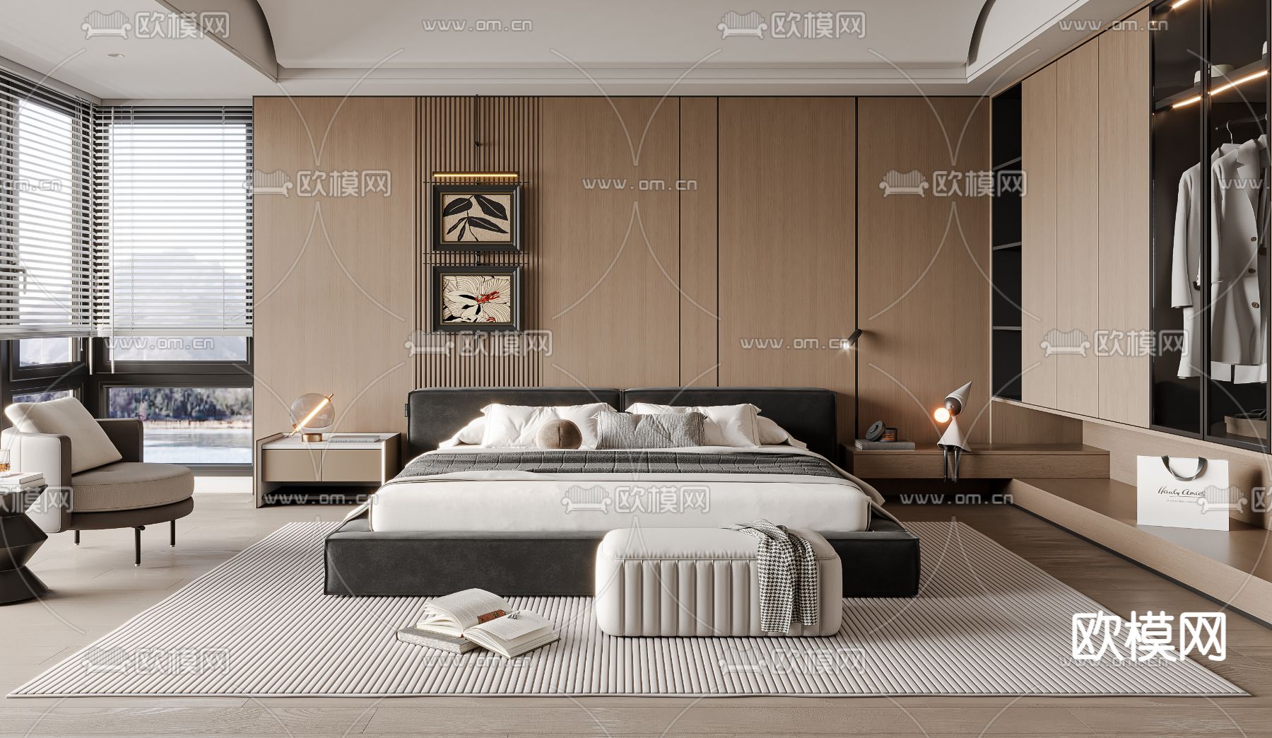 现代卧室 主卧 主人房3d模型下载（渲染图2）