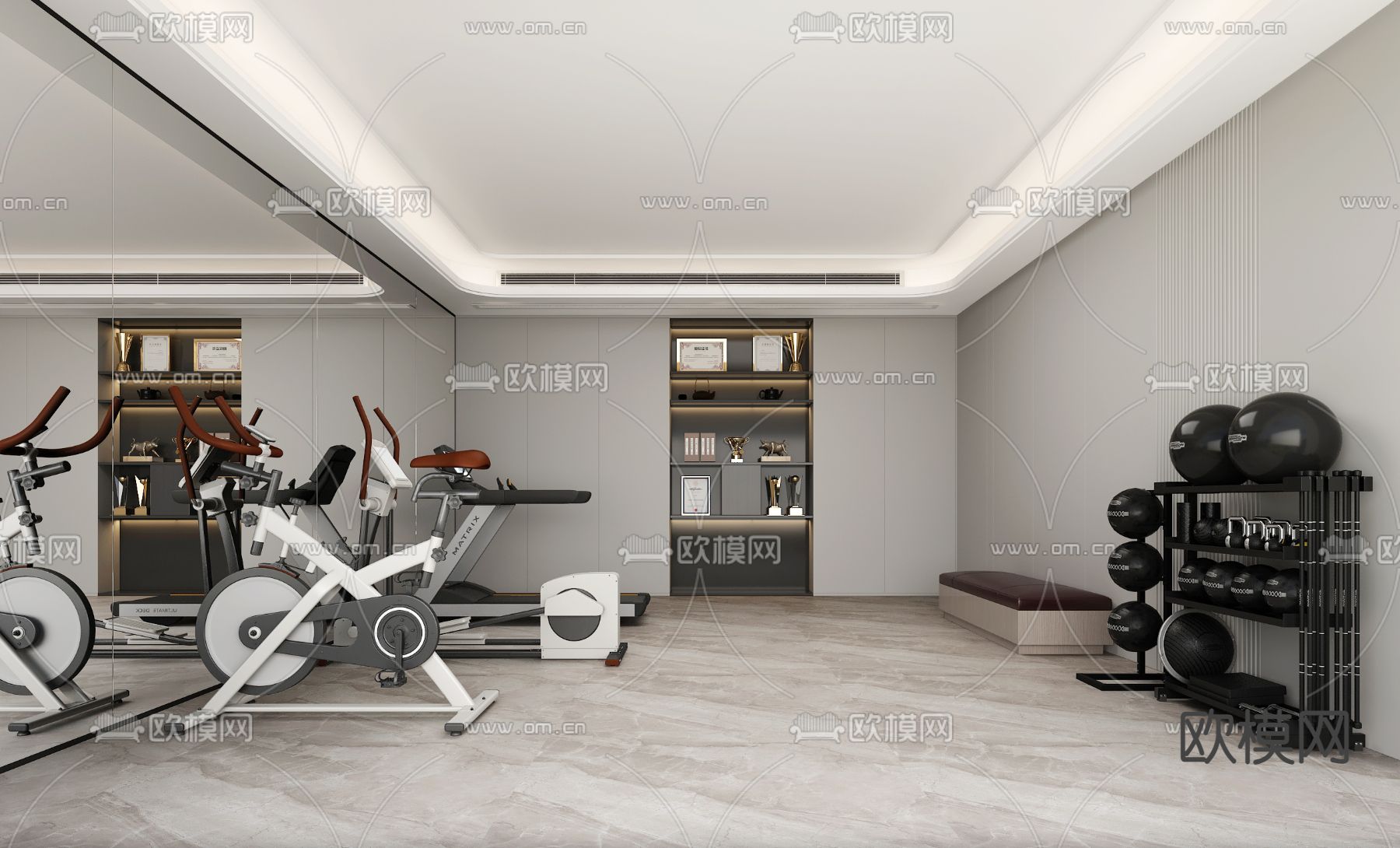 健身房 健身室su模型下载（渲染图2）