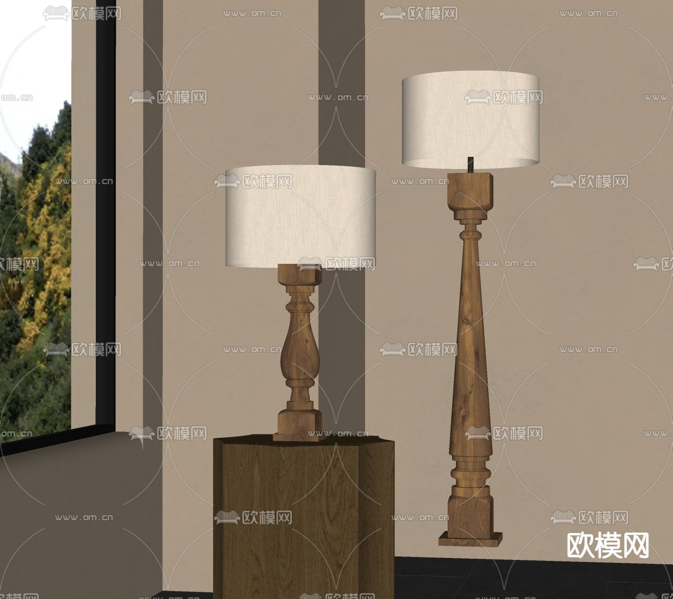侘寂风落地灯su模型下载（渲染图1）