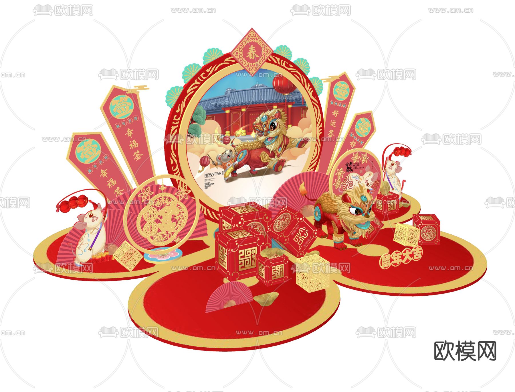 新中式美陈su模型下载（渲染图1）