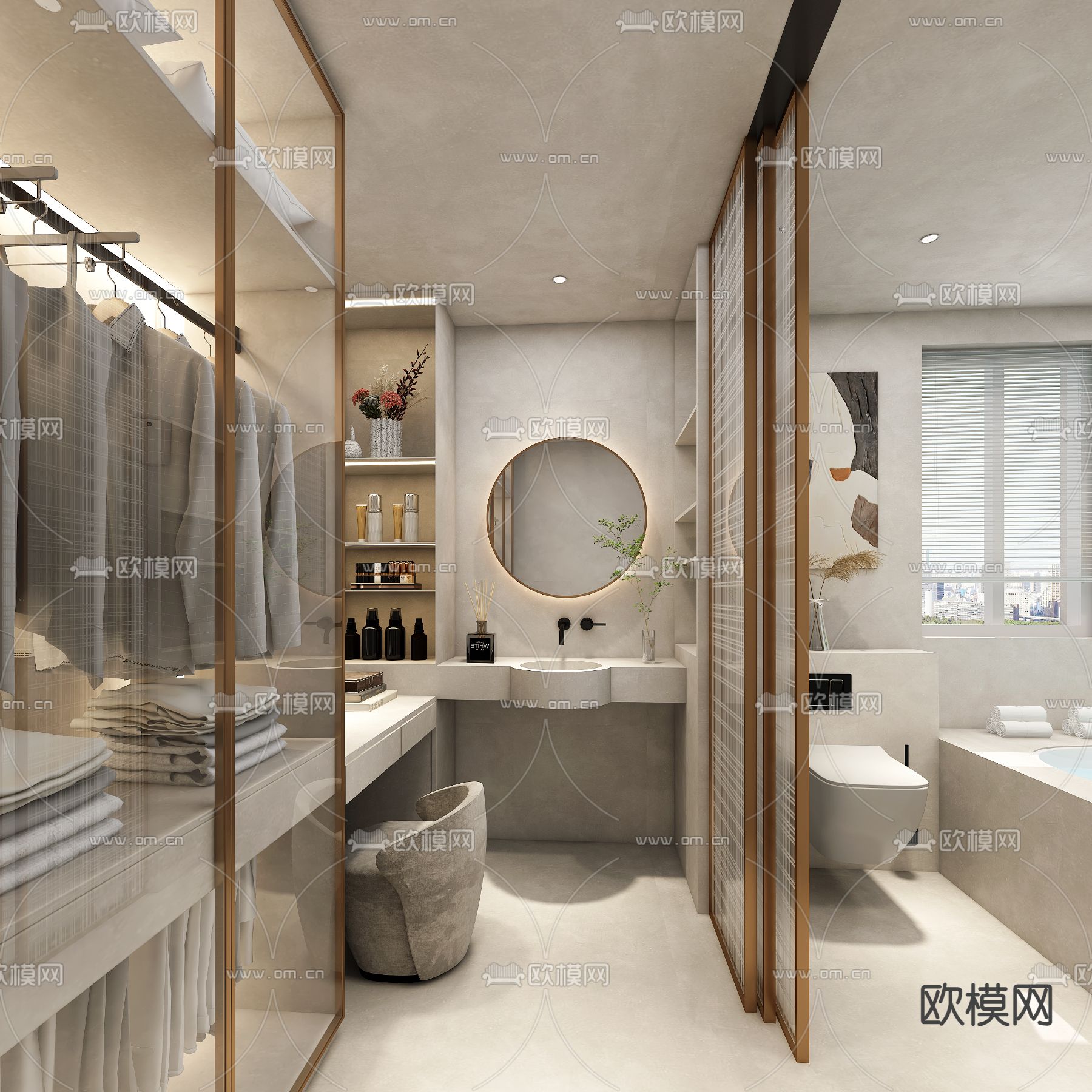 侘寂卫生间 浴室 洗手间3d模型下载（渲染图2）
