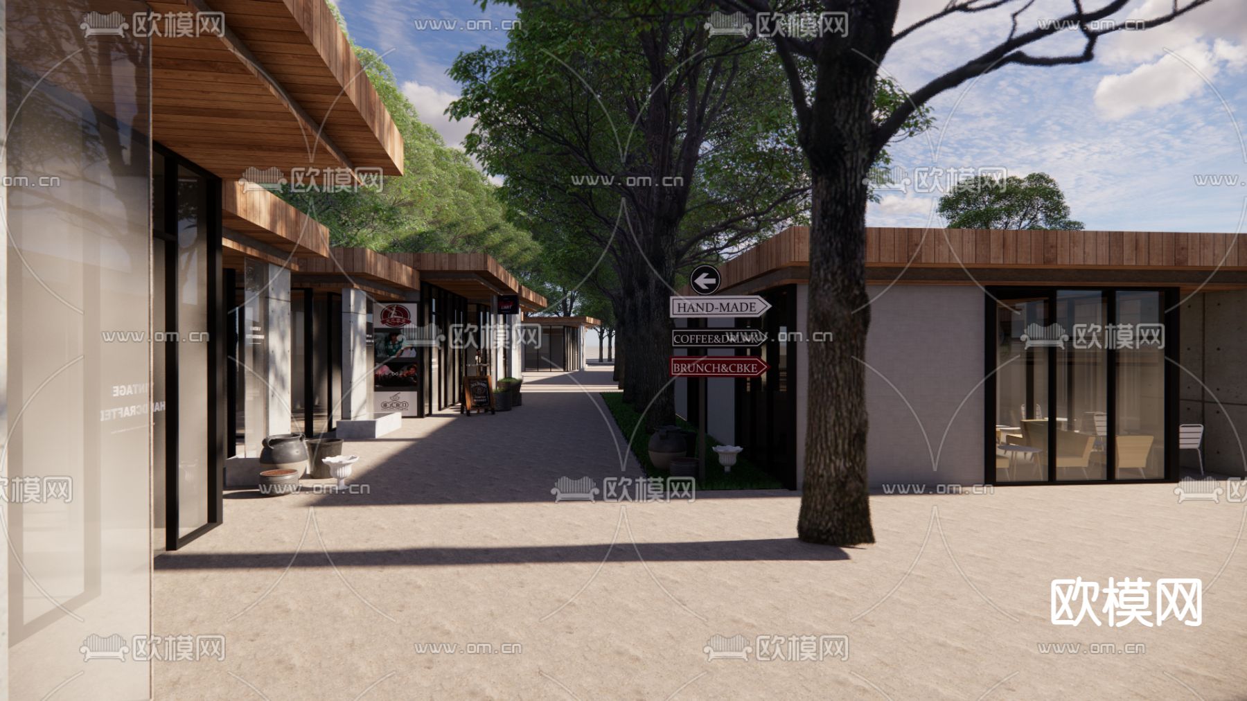 现代商业街su模型下载（渲染图2）