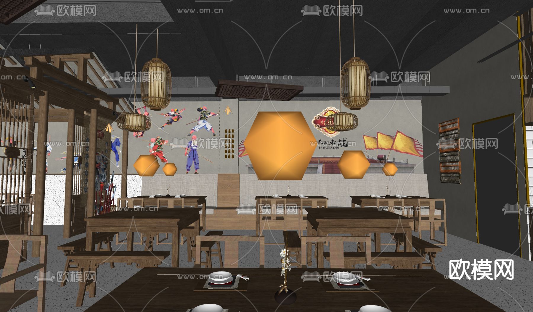 中餐厅su模型下载（渲染图1）