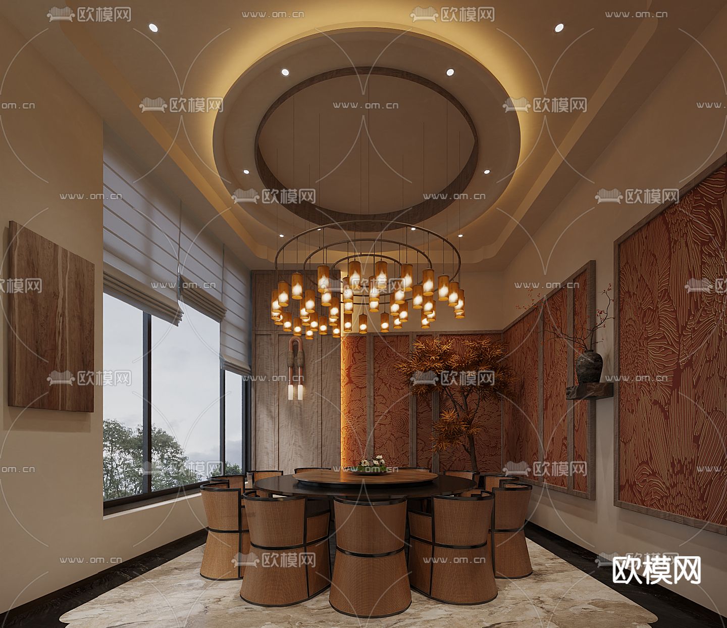 侘寂风餐饮包厢su模型下载（渲染图2）