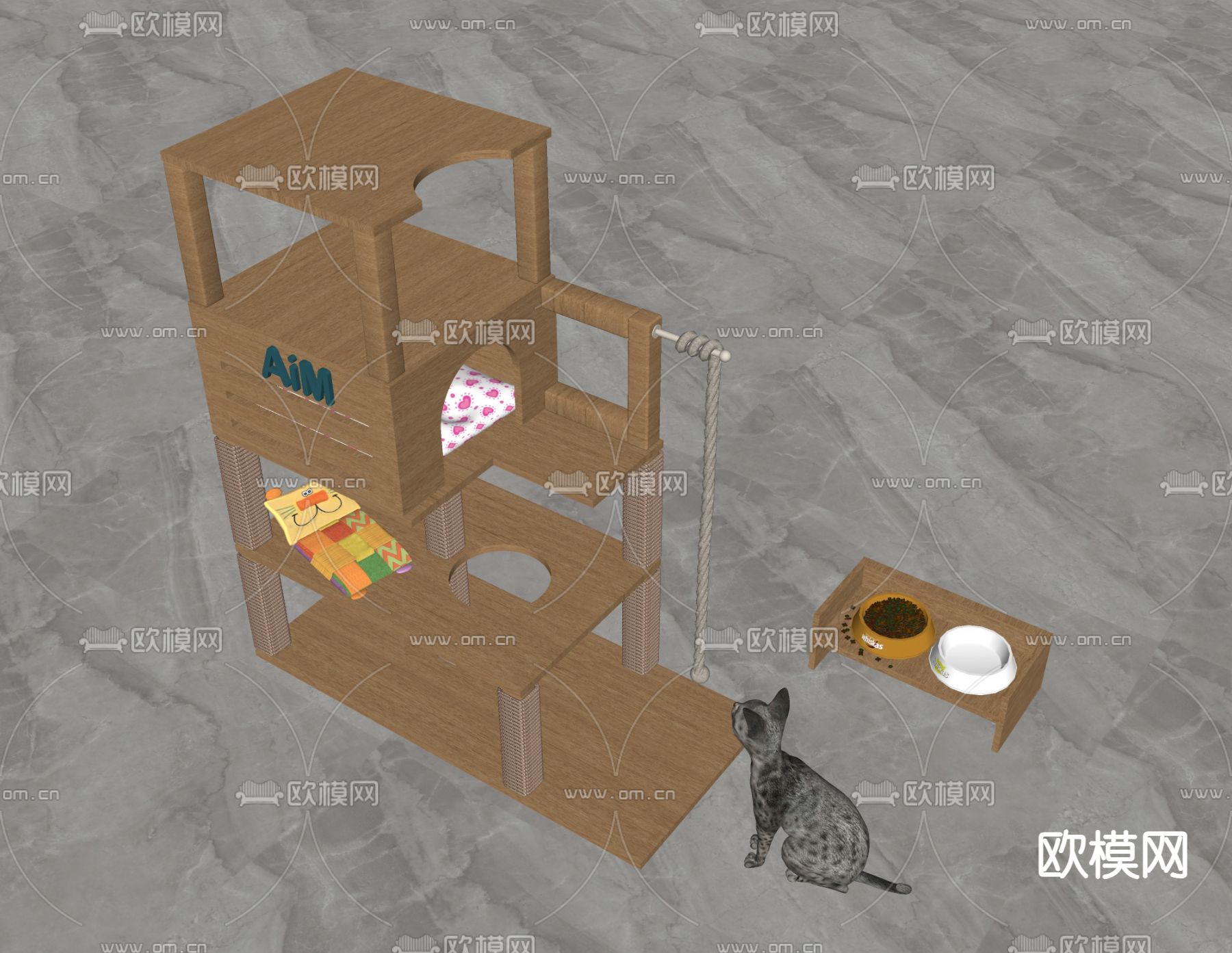 现代猫爬架 猫玩具 猫饭碗su模型下载（渲染图1）