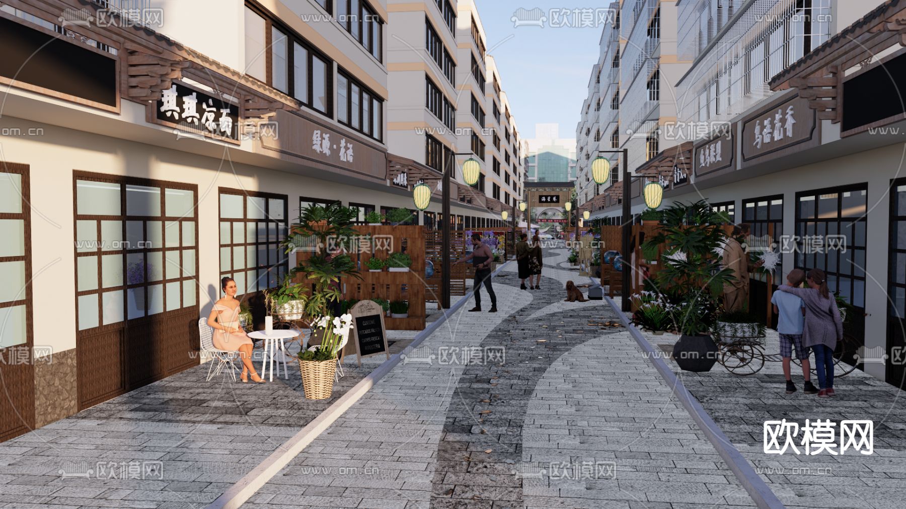 现代商业街su模型下载（渲染图2）