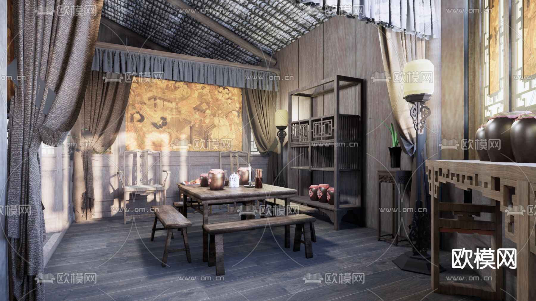 中餐厅su模型下载（渲染图3）