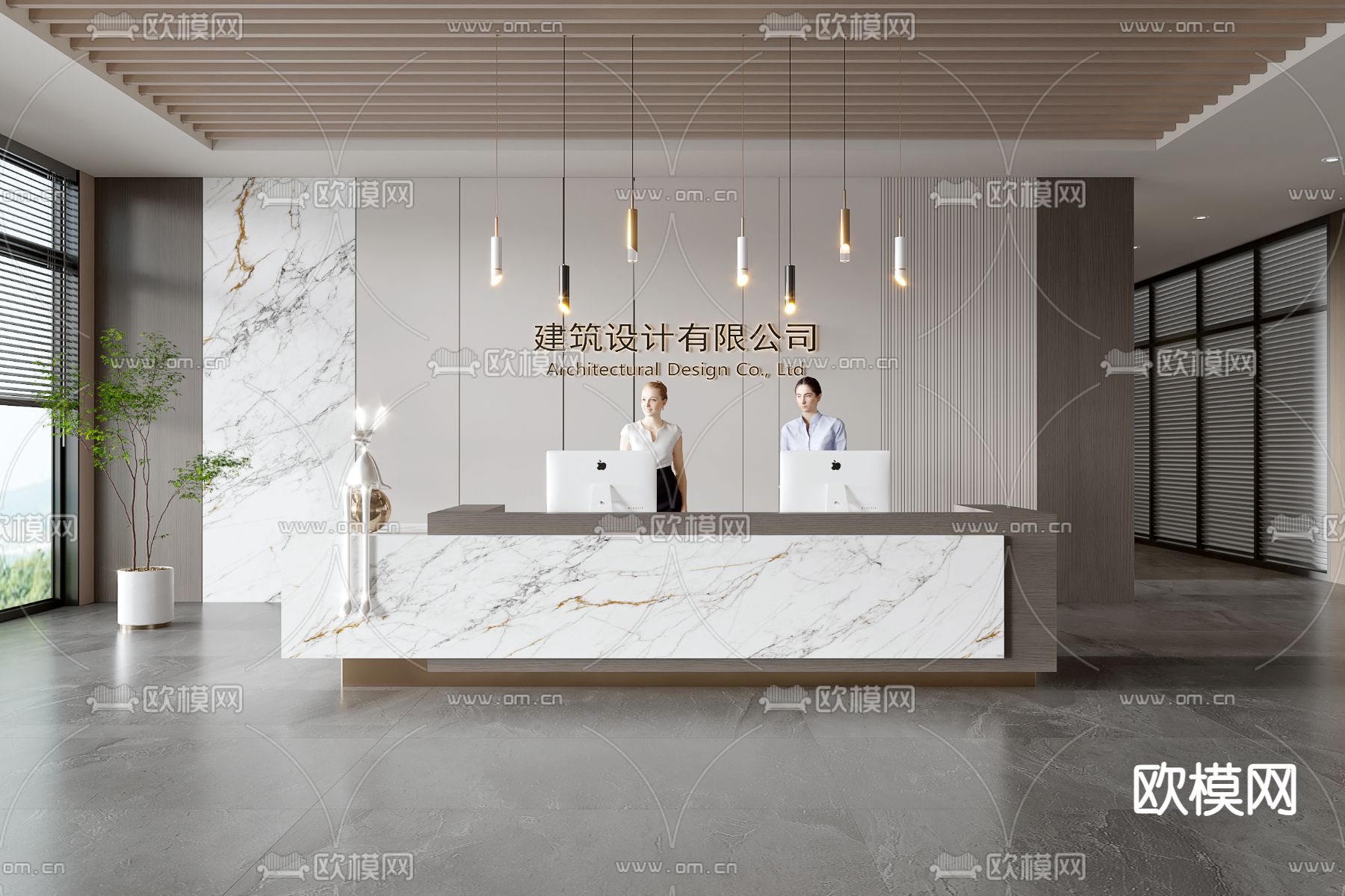 现代公司前台su模型下载（渲染图2）