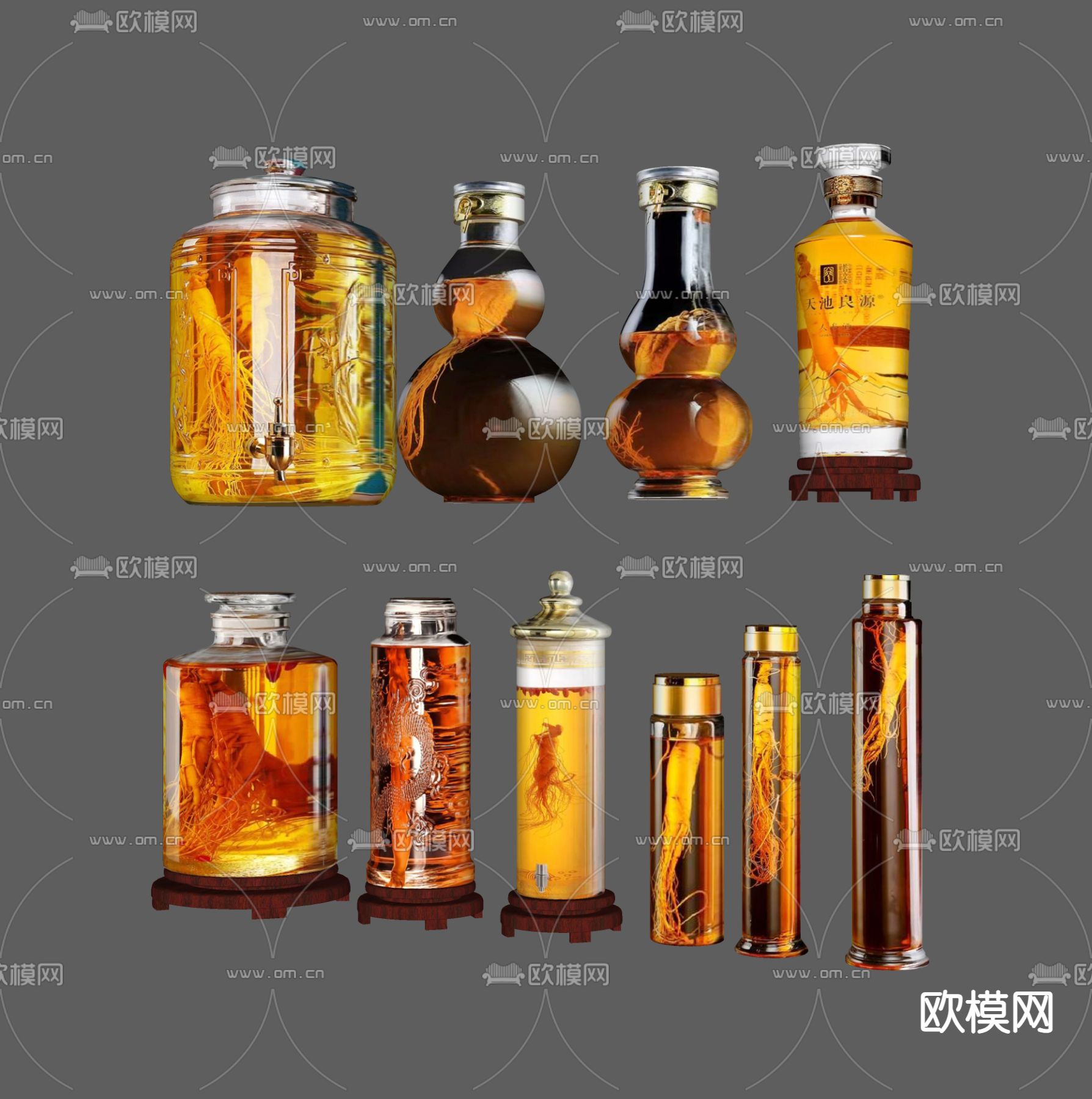 现代药酒 泡酒 人参酒 药材酒su模型下载（渲染图1）