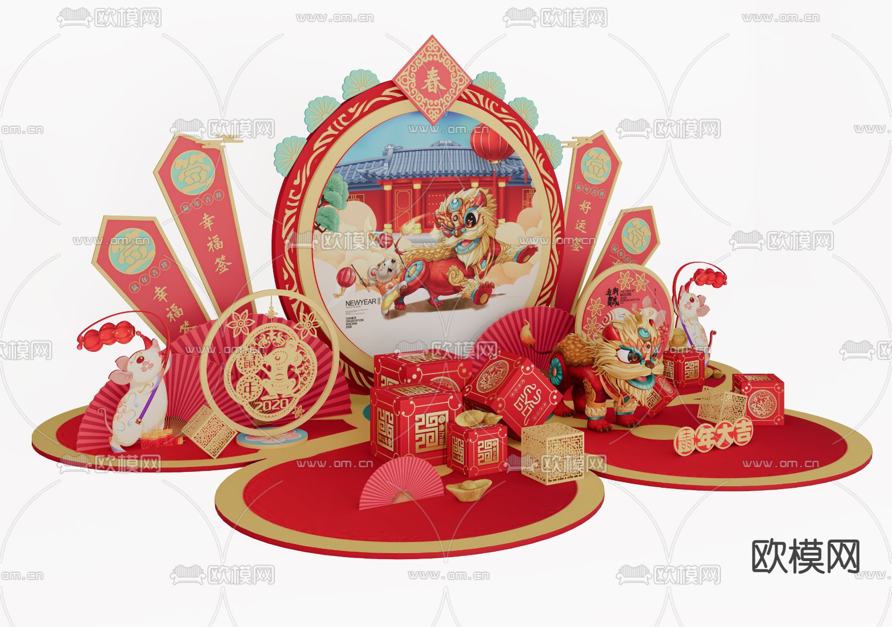 新中式美陈su模型下载（渲染图2）