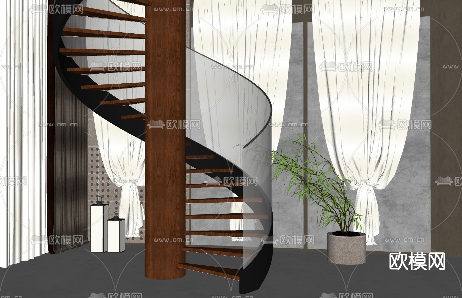 美式旋转楼梯su模型