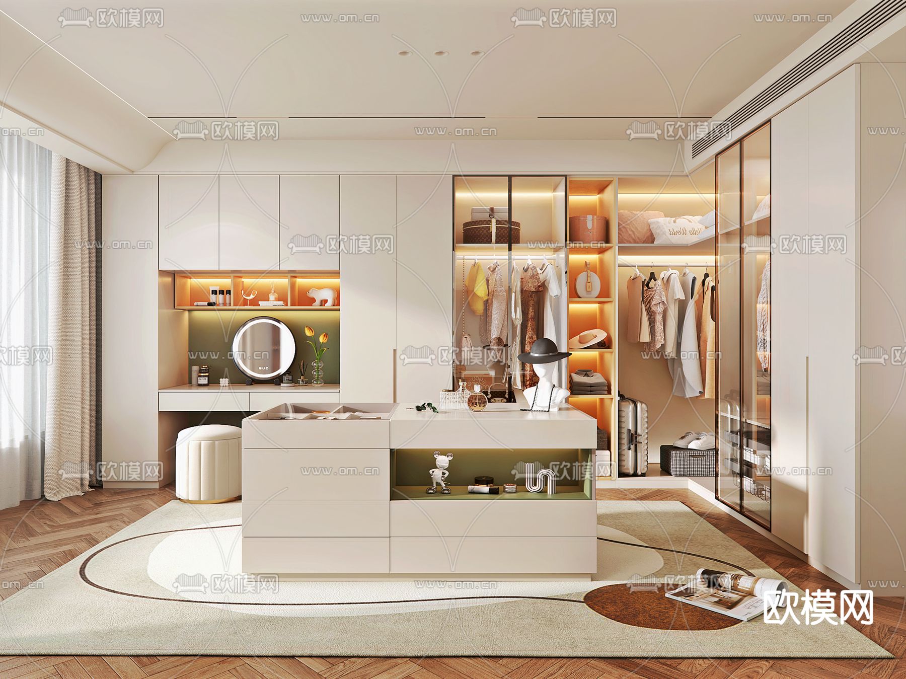 奶油风衣帽间3d模型下载（渲染图1）