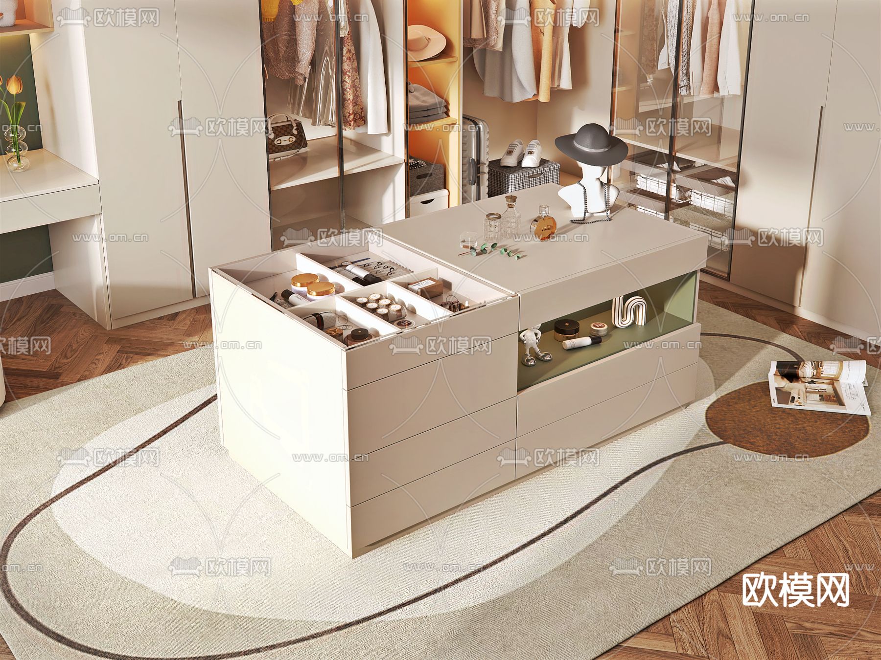 奶油风衣帽间3d模型下载（渲染图2）