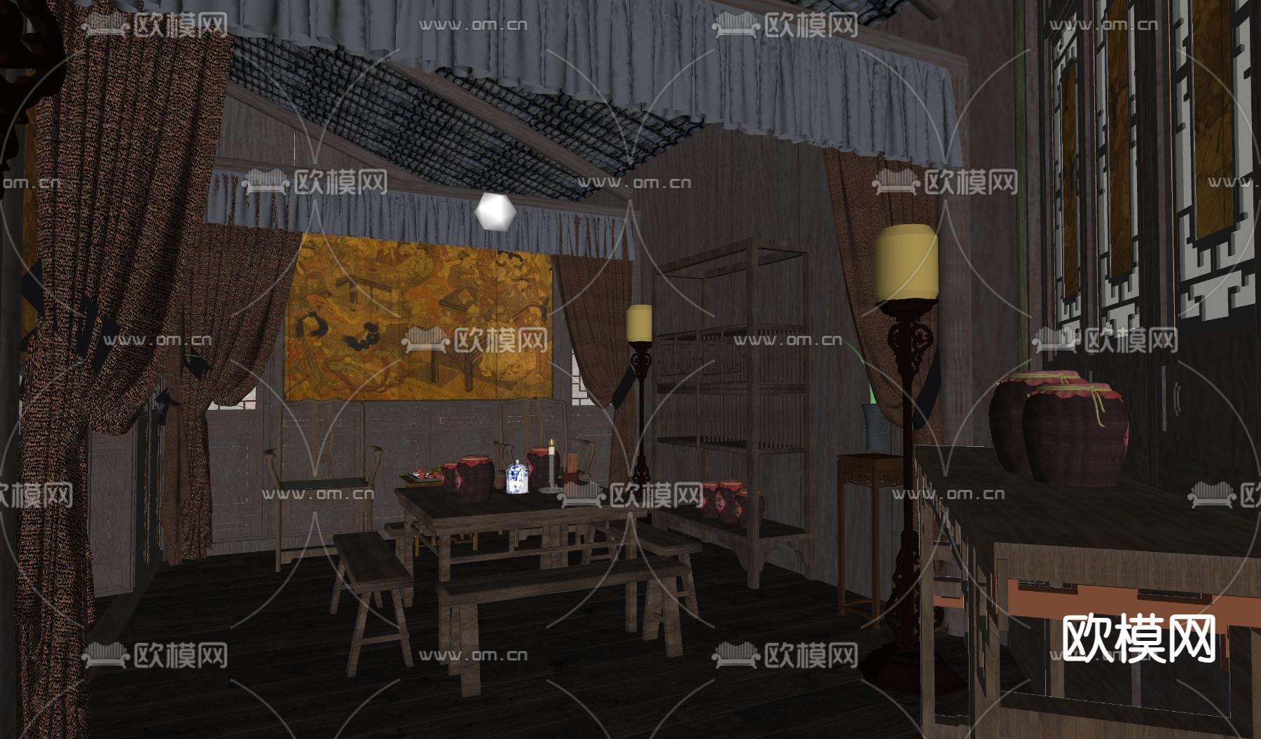 中餐厅su模型下载（渲染图1）