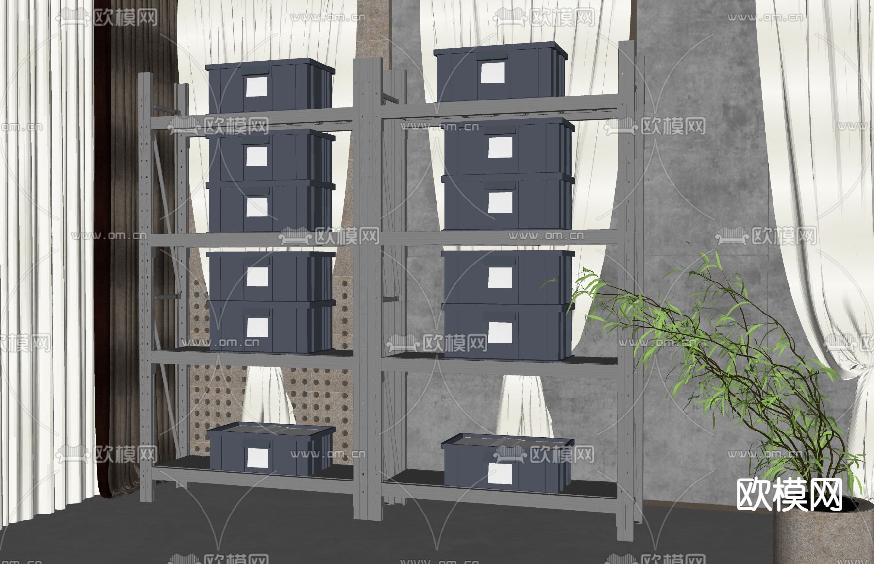 工业风货架su模型下载（渲染图1）