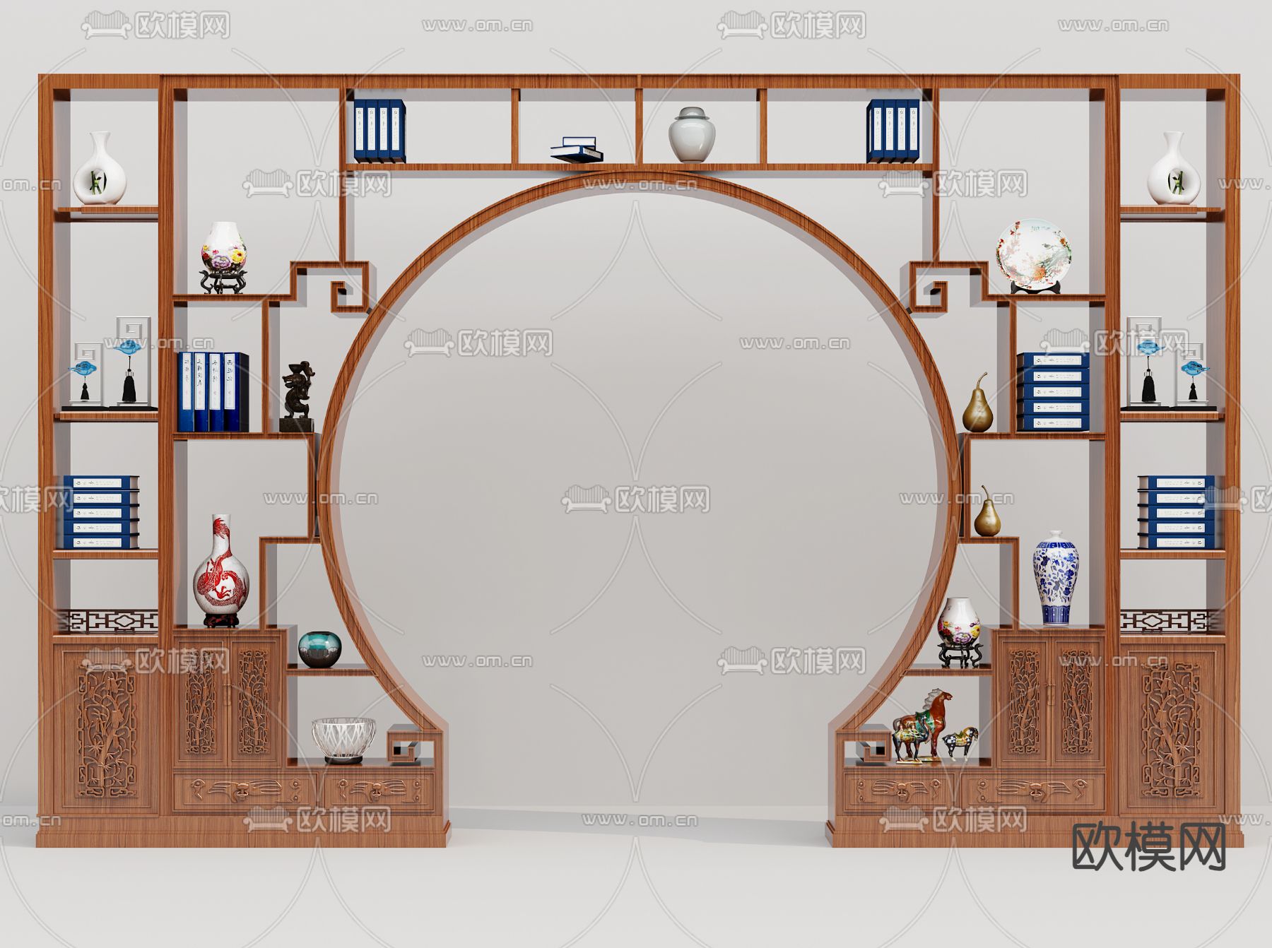新中式月亮门博古架su模型下载（渲染图2）