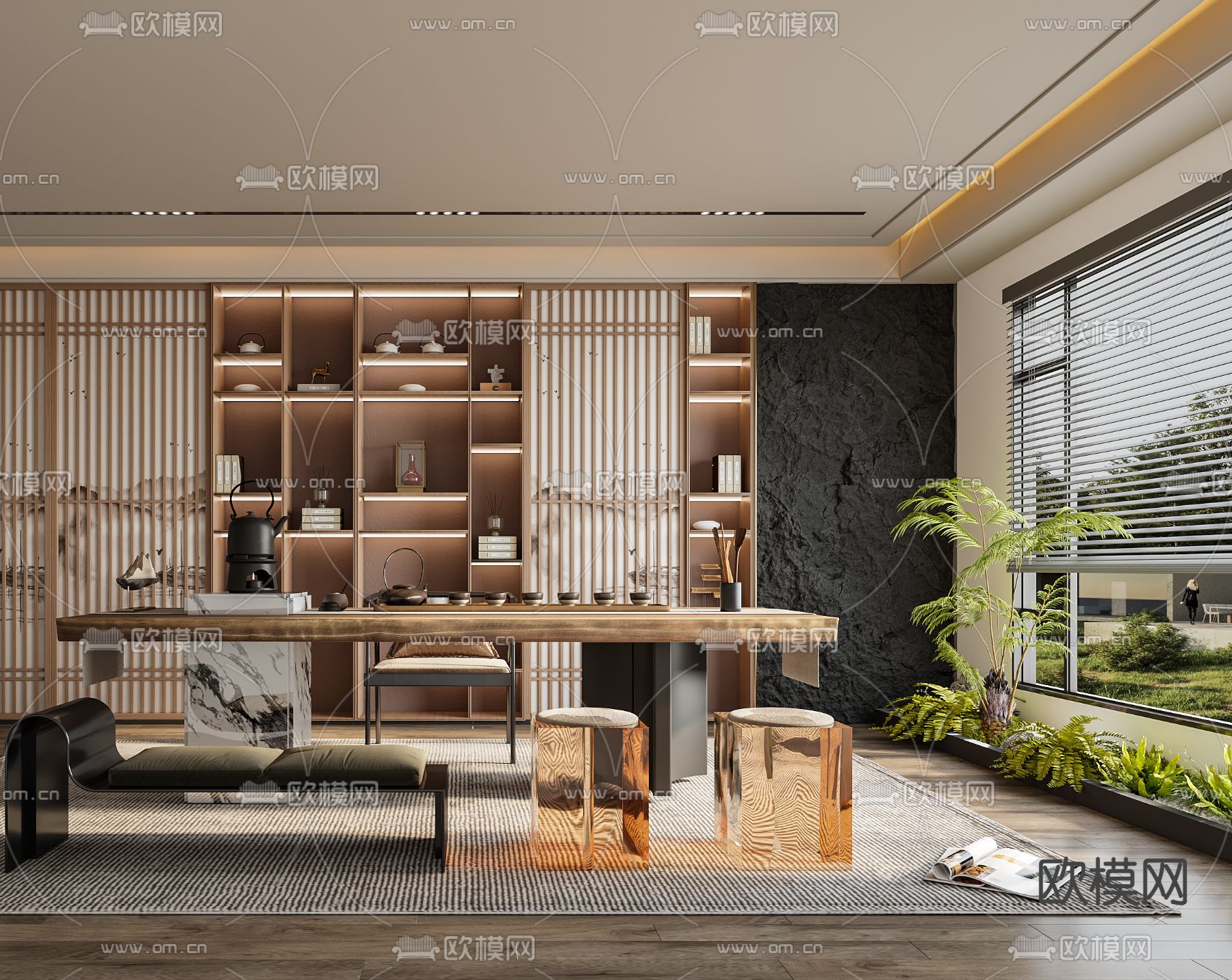 新中式茶室3d模型下载（渲染图3）