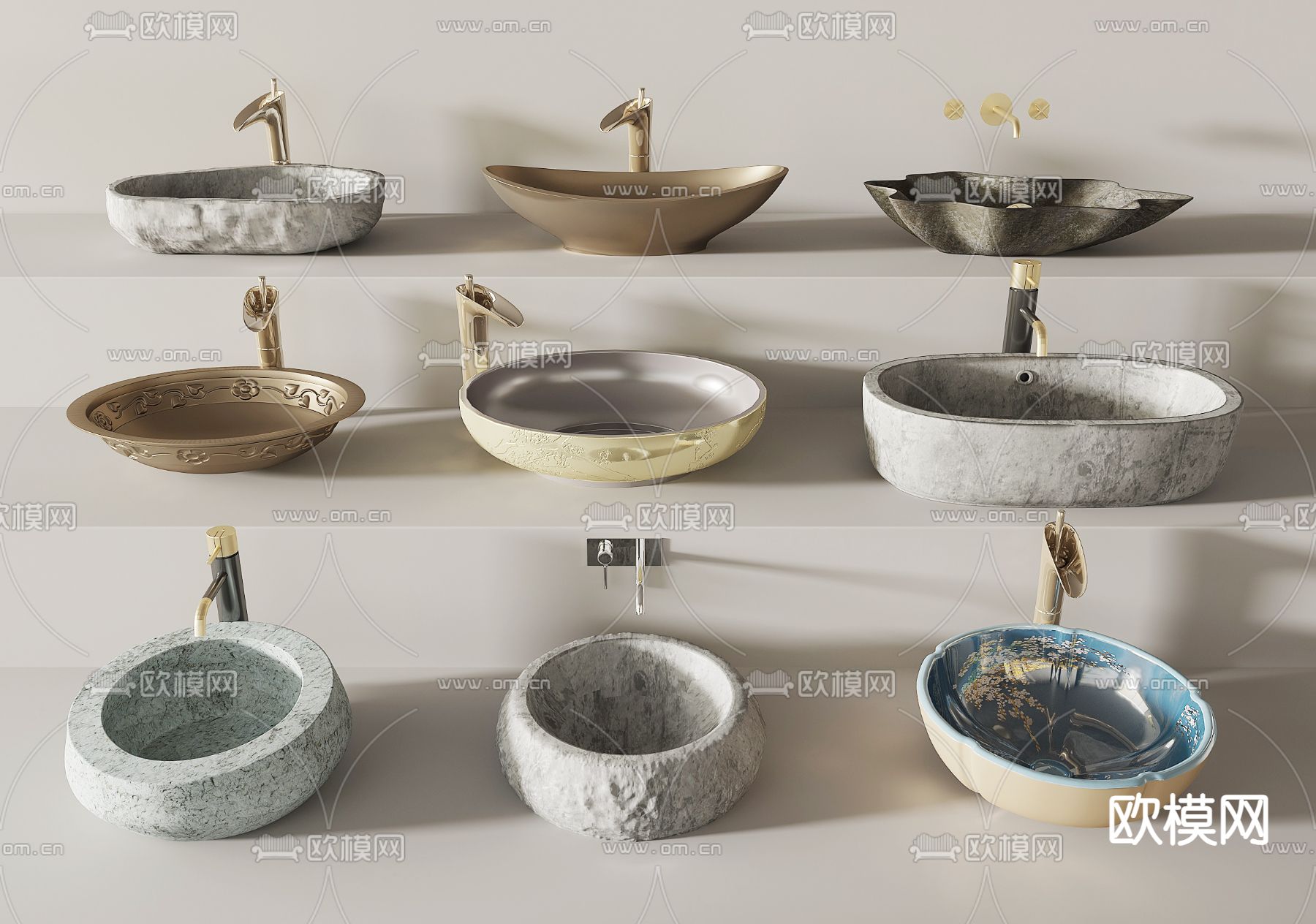 新中式台盆 洗手盆 台上盆3d模型下载