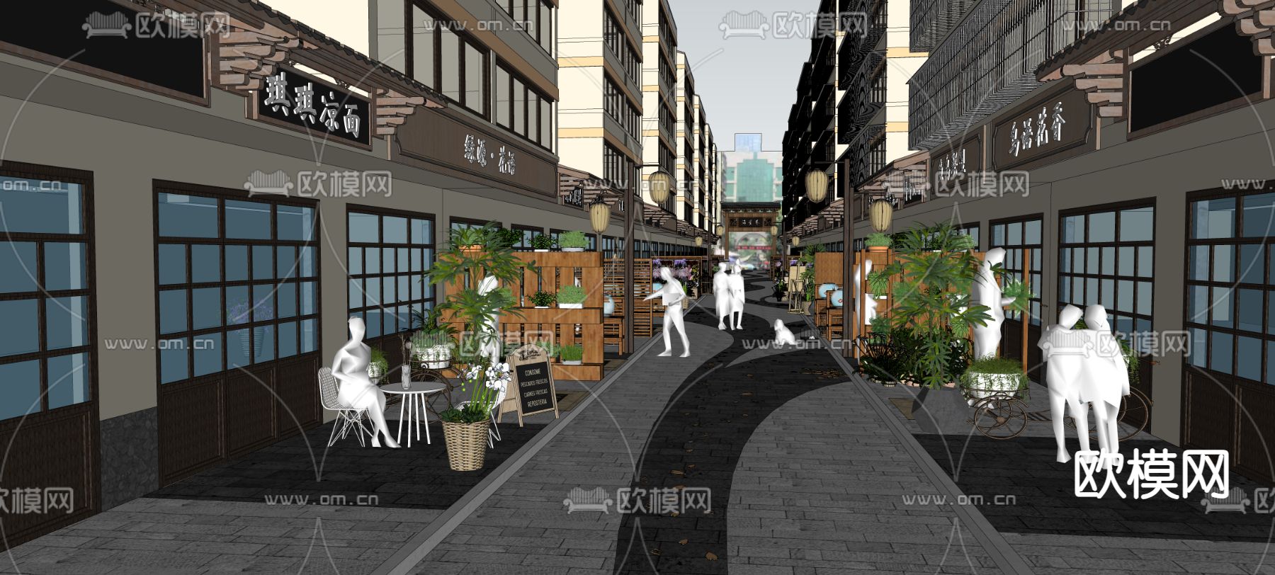 现代商业街su模型下载（渲染图1）