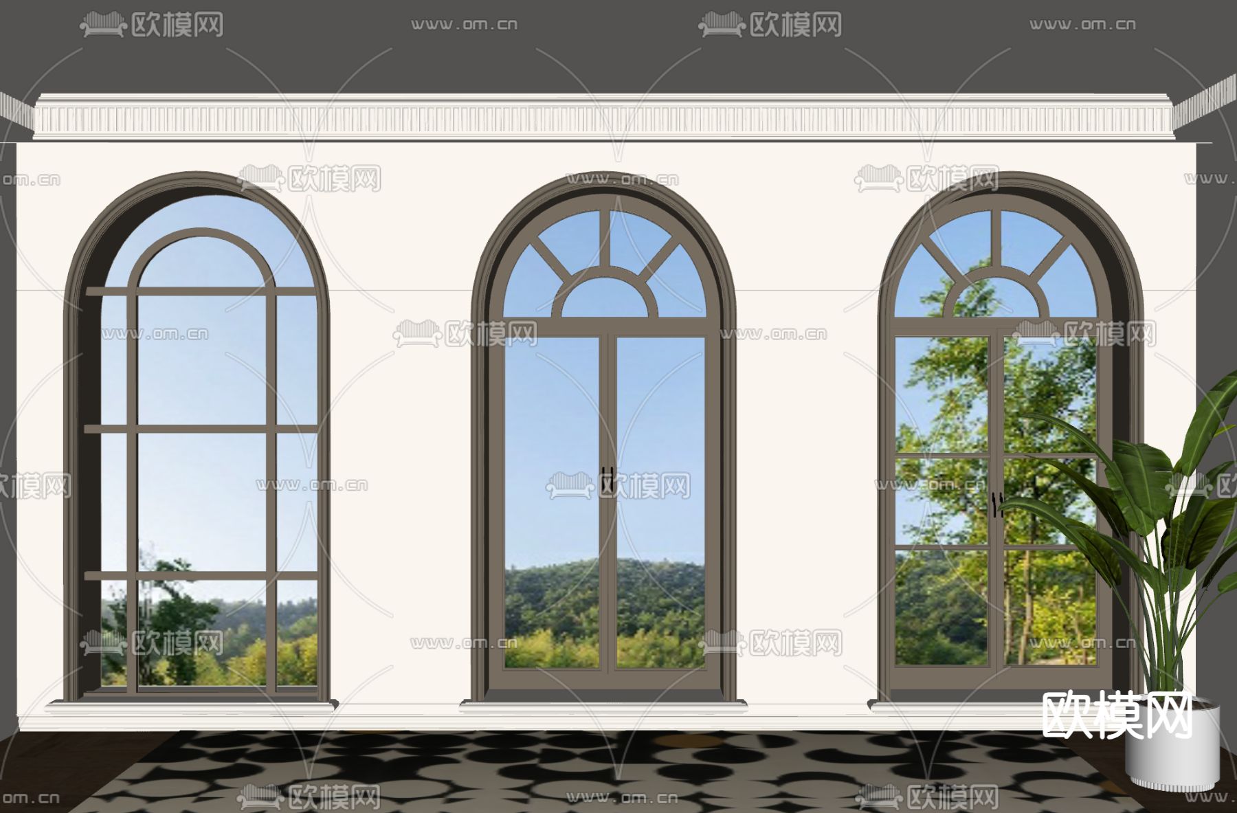 法式拱形窗户 平开窗户 窗户su模型下载（渲染图1）