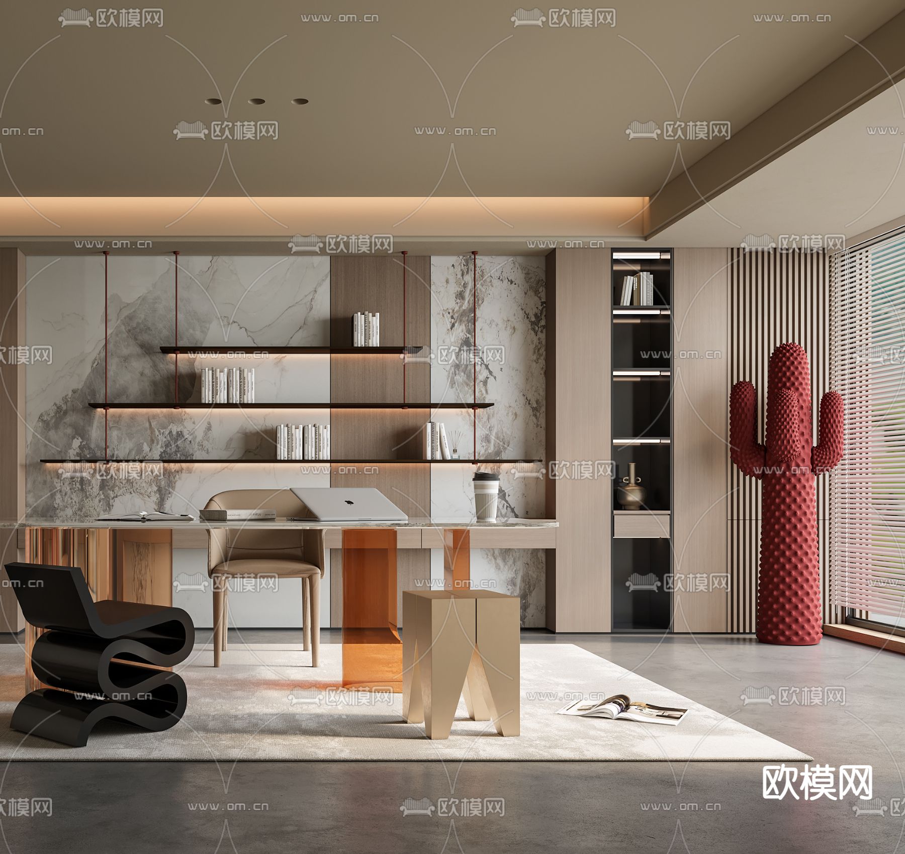 现代书房3d模型下载（渲染图3）