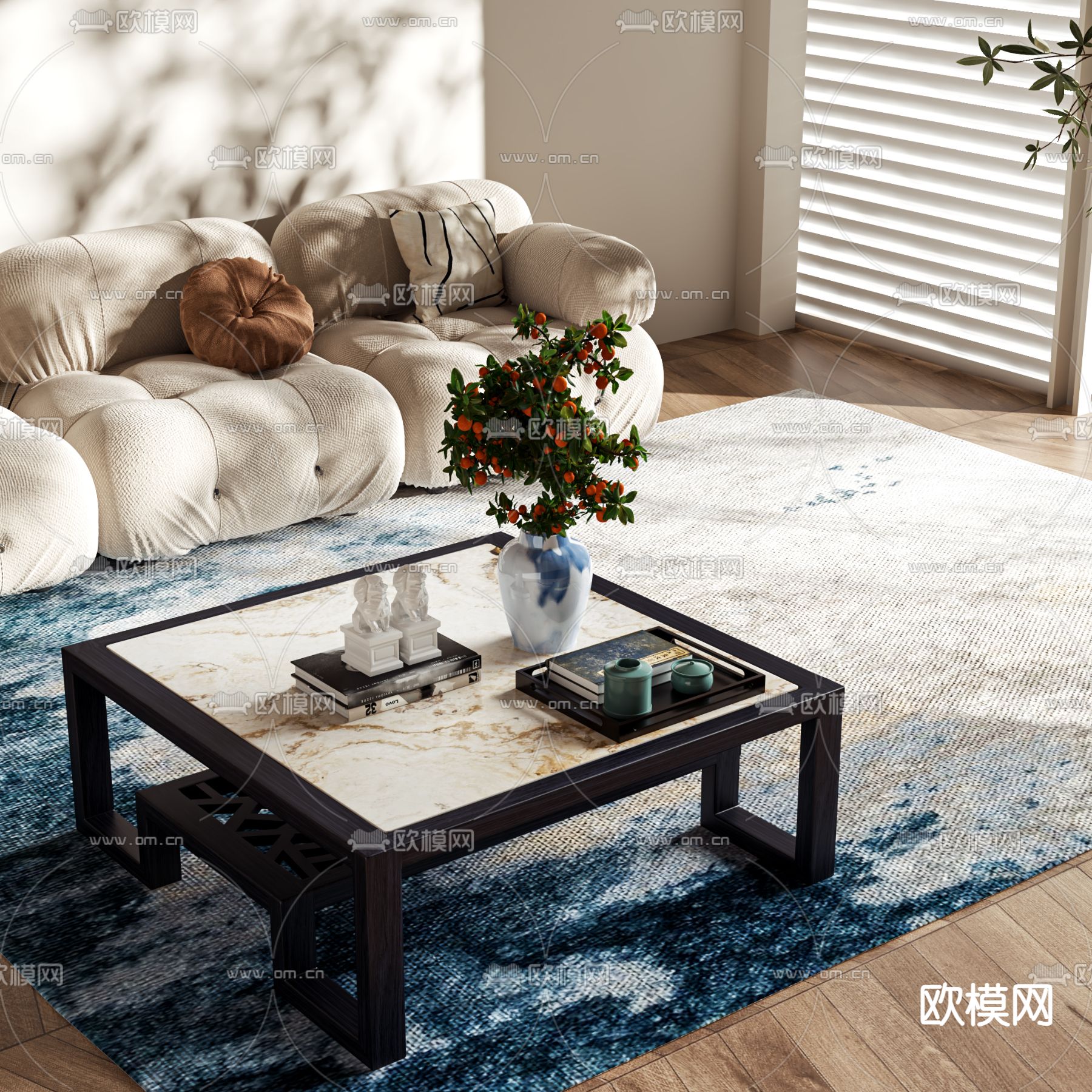 新中式茶几3d模型下载