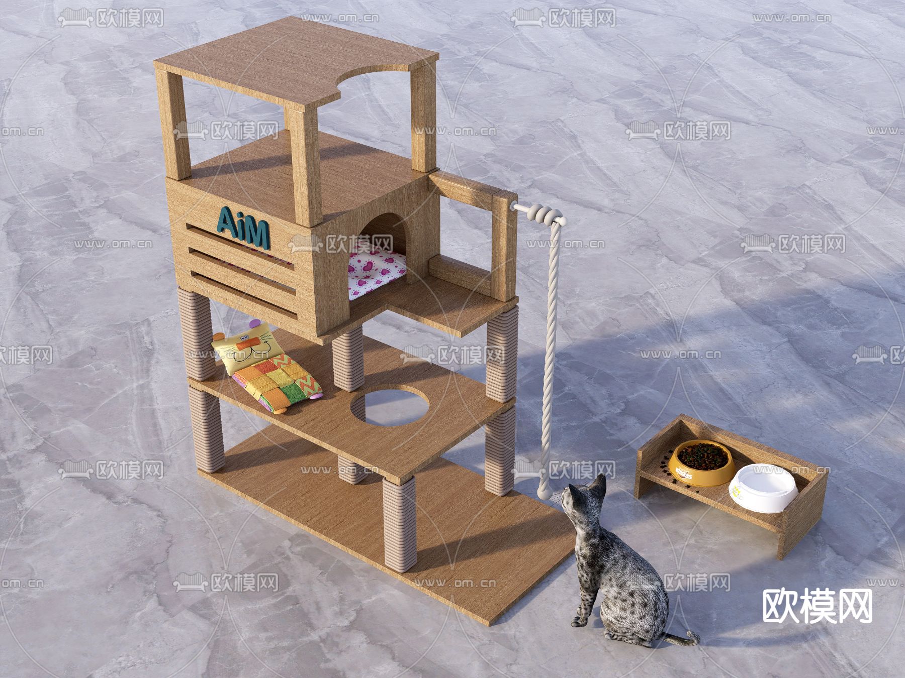 现代猫爬架 猫玩具 猫饭碗su模型下载（渲染图2）