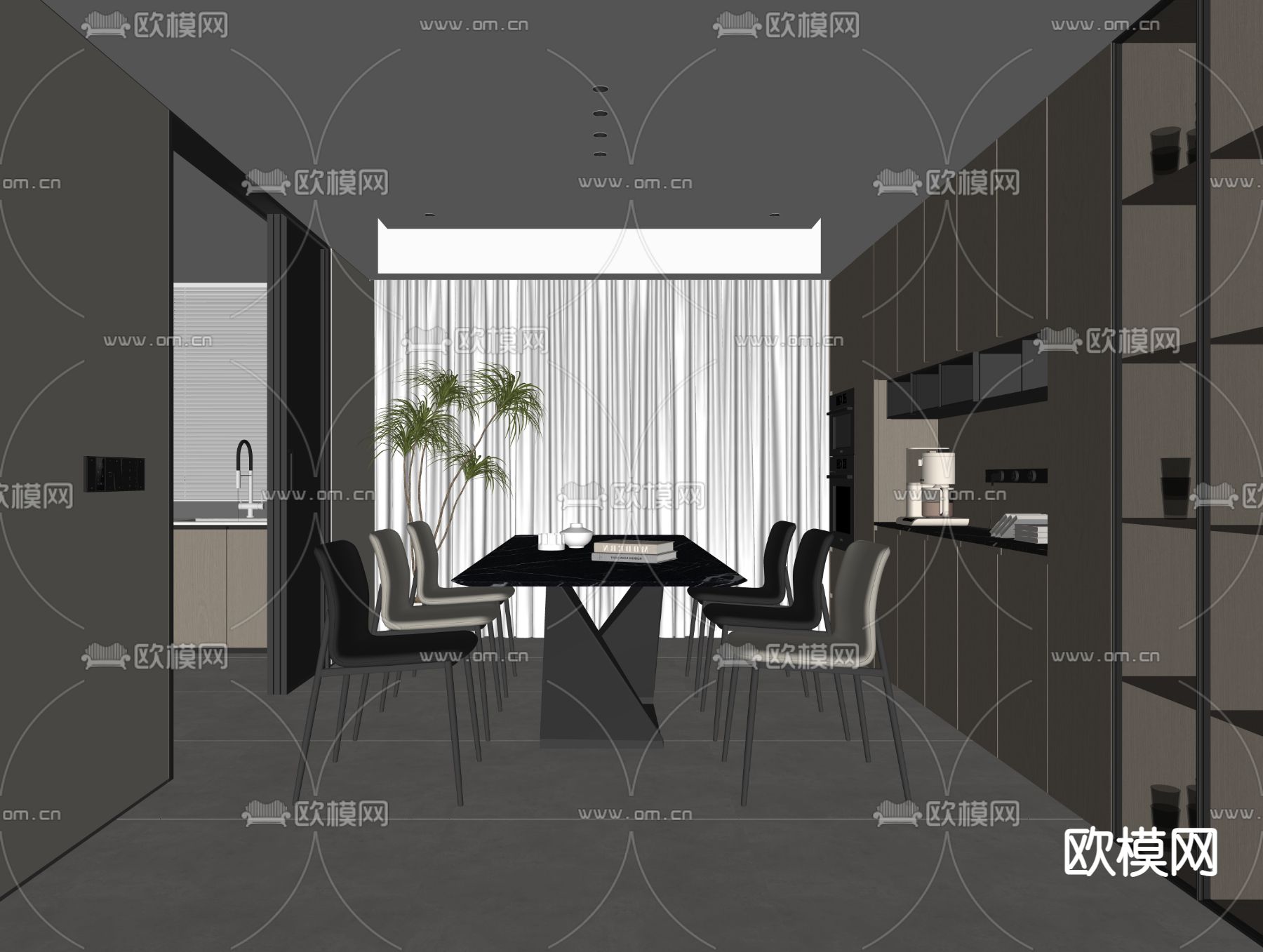 现代餐厅su模型下载（渲染图1）